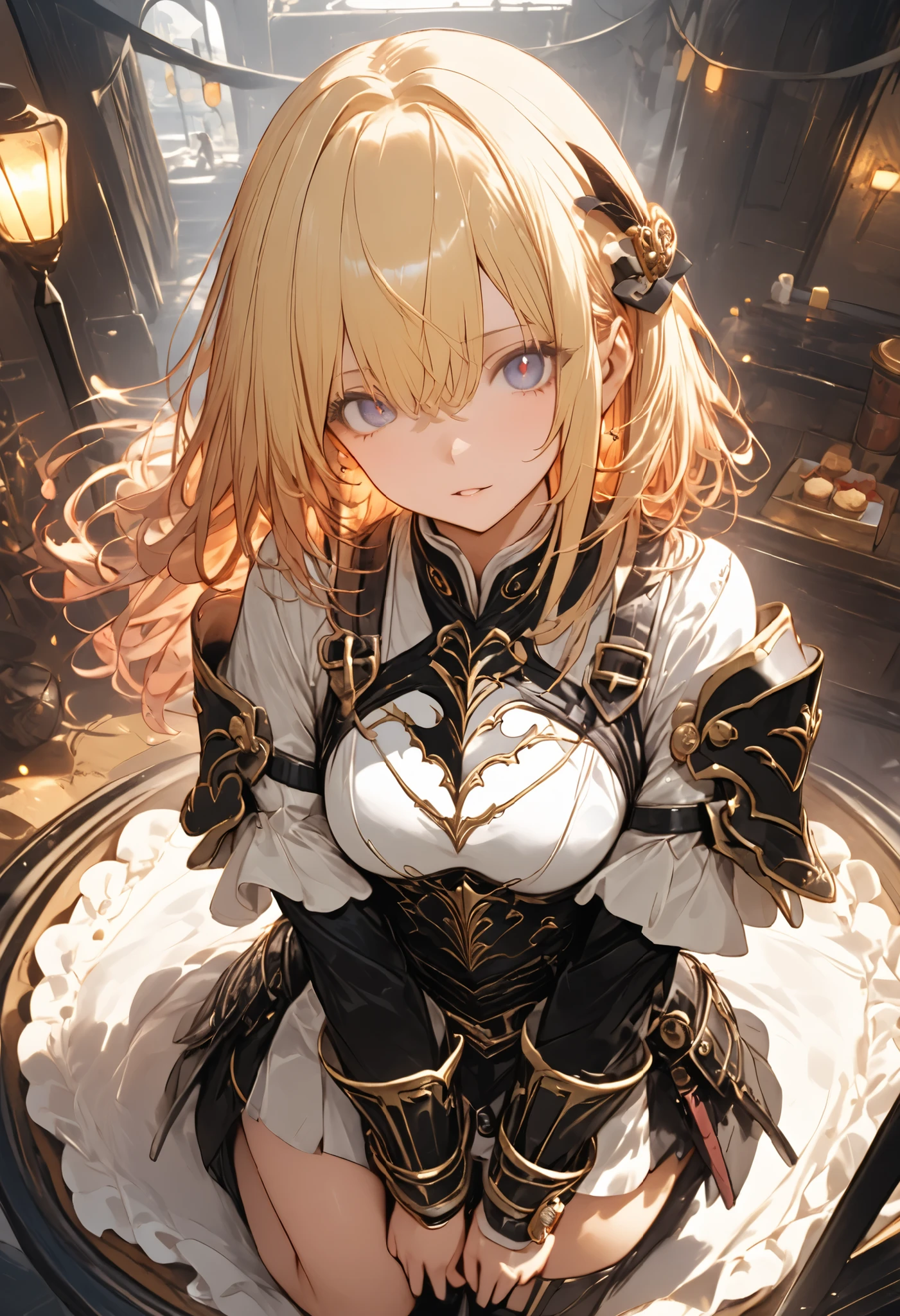 Knight of Cakes、The personification of a cake、Cookie Armor 、big black sword、((swordsman))、Beautiful girl、Candy Castle、 Cookie Bricks、((from above:1.2)),The Knights in Armor、strong pose、Cream dances、(masterpiece,Highest Quality,ultra detail,超high definition,detailed background),(1girl),watch the viewers,solo,masterpiece，（masterpiece），fuill body ,best quality ，（Highest Quality）， cinematiclighting ，（Cinematic Lights）、beautiful detailed eyes ，eye detail connected to an electric wire，uitra-detailed，（Super Detailed），highresolution， （high definition），8k，8K resolution，official art，（official illustration style），