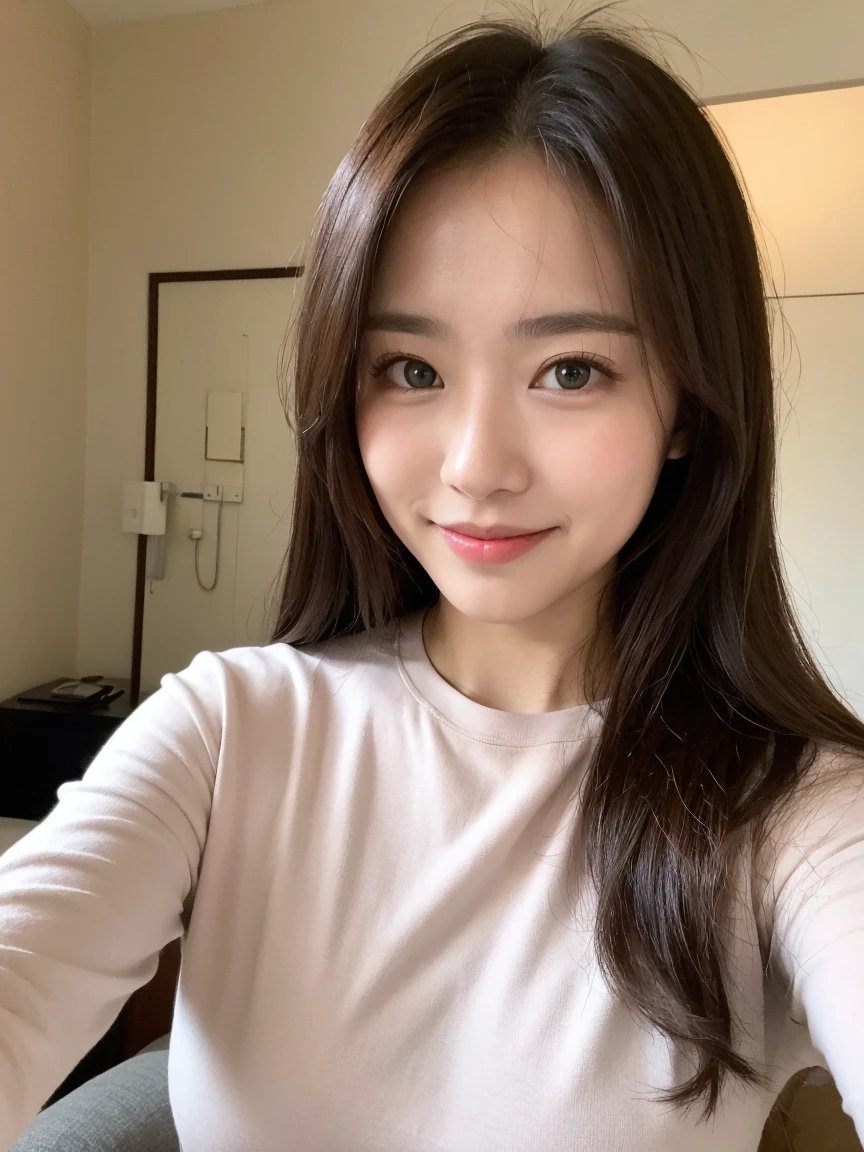 ((highest quality, 8K, masterpiece:1.3)), concentrated:1.2, Perfect body beauty:1.4, ????:1.2, ((Delicate Hair)), (Brightly colored pajamas、Short sleeve、Shorts :1.1) , ((highest quality、8K、masterpiece:1.3))、1 Girl、A sloppy smile、Esbian all over、Slim face、Big 、Beautiful woman、(Dark Brown Hair)、、1.1、Flickering Valley、Detailed eyes、double eyelid、Blurred Background、超Slim face、Looking down、Bedroom、