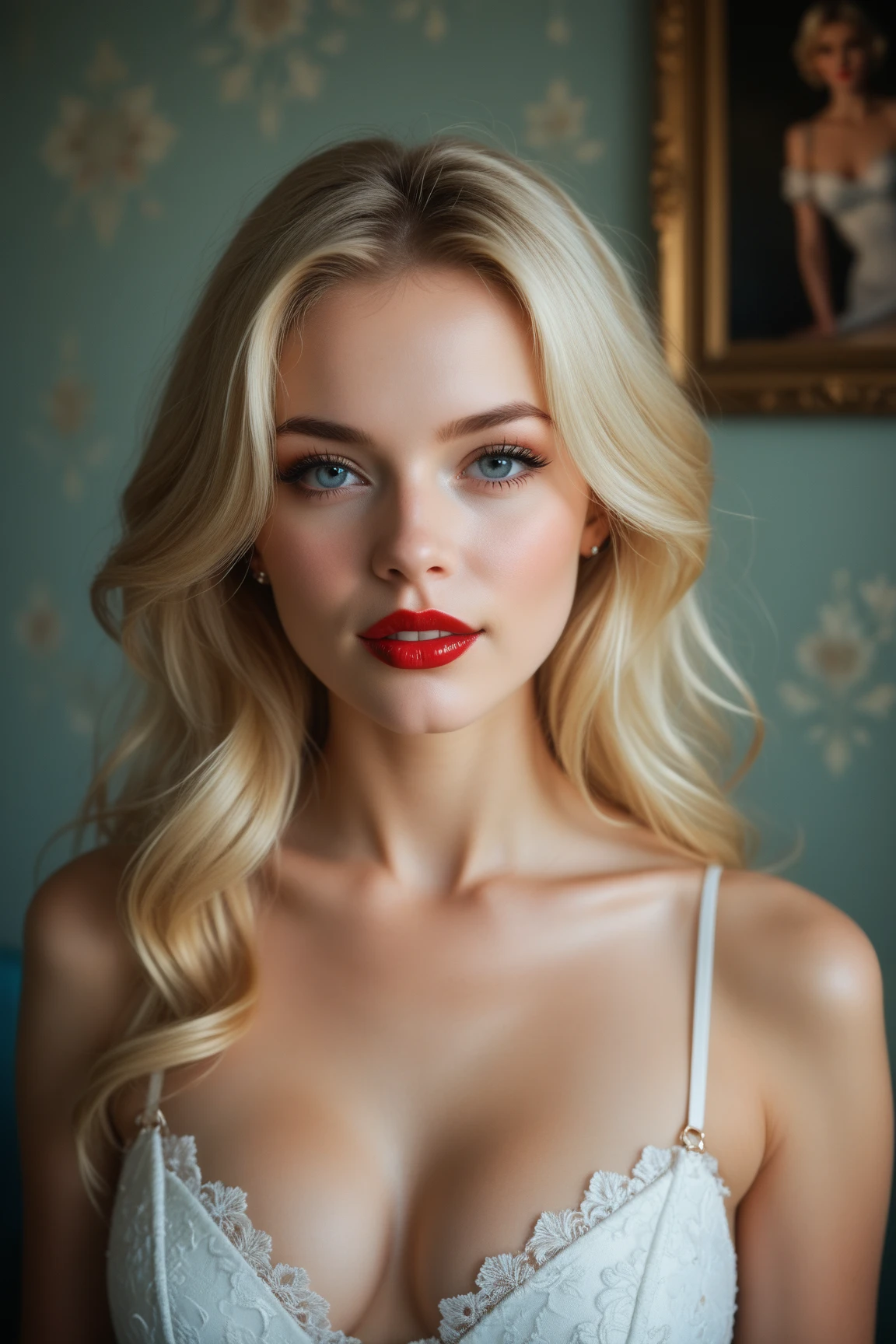 (professional 3d render:1.3) af (Realistic:1.3) most beautiful artwork photo in the world，Classic Hollywood glamour, white american blond girl, full body, from back,(young Marilyn Monroe Style), curvy_figure, standing_up, (masterpiece, best quality:1.4), (beautiful, aesthetic, perfect, delicate, intricate:1.2), (cute, adorable, smile), cinematic shot, natural lighting, (1girl, solo), white girl, full body, totally , show hairy , very hairy black  like '70, (intense red lips) big boobs, big round ass, totally , (white woman, low tanned skin), black  very hairy (perfect female form, perfect face, thick lips, glossy lips, parted lips, eyeliner), (blonde platinum not too much long hair), (great eyes) (big natural breasts, narrow waists), (small mole on the left cheek near the mouth) background of many roses petails, looking_at_viewer, Marilyn Monroe, captivating eyes,