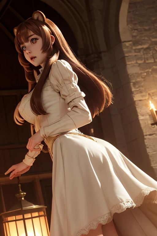 red middle length hair beautiful woman with green eyes in fine clothes