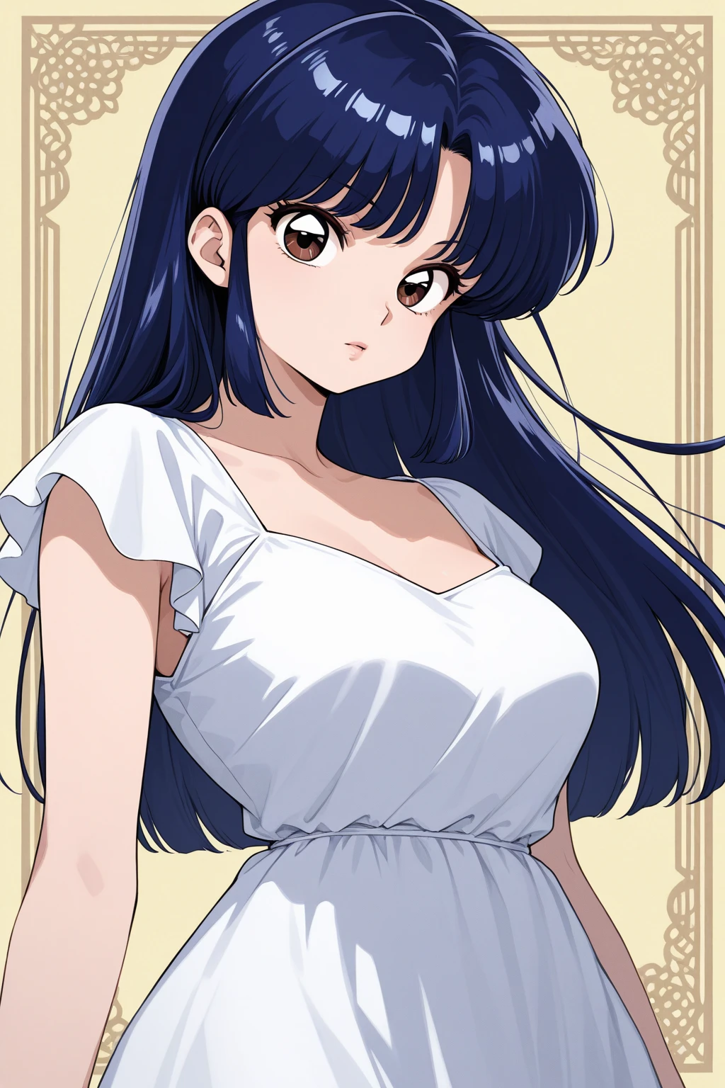 HDR, CG, sharp focus, (8k), (4k), masterpiece, best quality, detailed skin, extremely detailed, hiper detailed, sharp focus, looking at viewer, high quality, AKANE, Akane tendou, short hair, blue hair, brown eyes ,curtain pelvic DRESS, tetas grandes, bLush, solo, 1girl, sit on BED, BEDROOM background, hands on chest, heels, black dress, smile,  