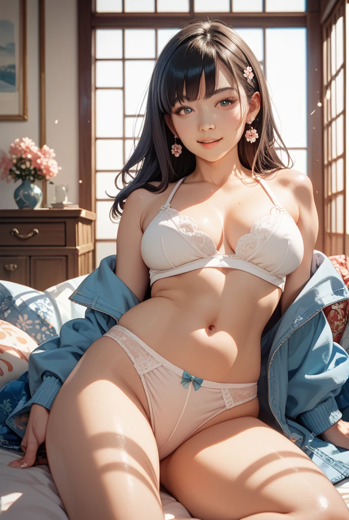 (best quality, 8k, highres, photorealistic:2.0), (solo, one girl:2.0),(lighting: strong),(lighting: front),(very muscular girl:2.0),(bodybuilder girl:1.5),(shiny skin:1.5),(light brown hair color:1.5),(Bend your legs and open your thighs:1.8),(light blue blouse:1.6),(collar blouse:1.2),(long sleeve light blue blouse:1.3),((tight blouse:1.7)),(Emphasize cleavage:1.4),(barefoot girl:1.1),((open blouse button:1.2)),((Wearing Extremely  panties:1.2)),(wearing tiny panties:1.5),(wearing red panties:1.2),((Girl leaning on an old leather sofa:1.2)), ultimate beautiful Japanese girl, Blush brown makeup , dark eye makeup ,pink lipstick,(big eyes girl:1.5),(Navel is visible),(girl with open mouth:1.2),(A girl who enjoys showing her panties to her viewers:1.8),((shape of   appears on the surface of the blouse)),(The  of a very elegant woman:1.5),(Intense  appeal of young women:1.5),(She forces the viewer to :1.3),(she strikes a  bold pose:1.3),(Disgust at watching viewers ),(she forbids viewers to :1.3),(She commands the viewer to  intensely),(The viewer is  looking at her),(she has a sadistic personality),(Do  poses for viewers to )