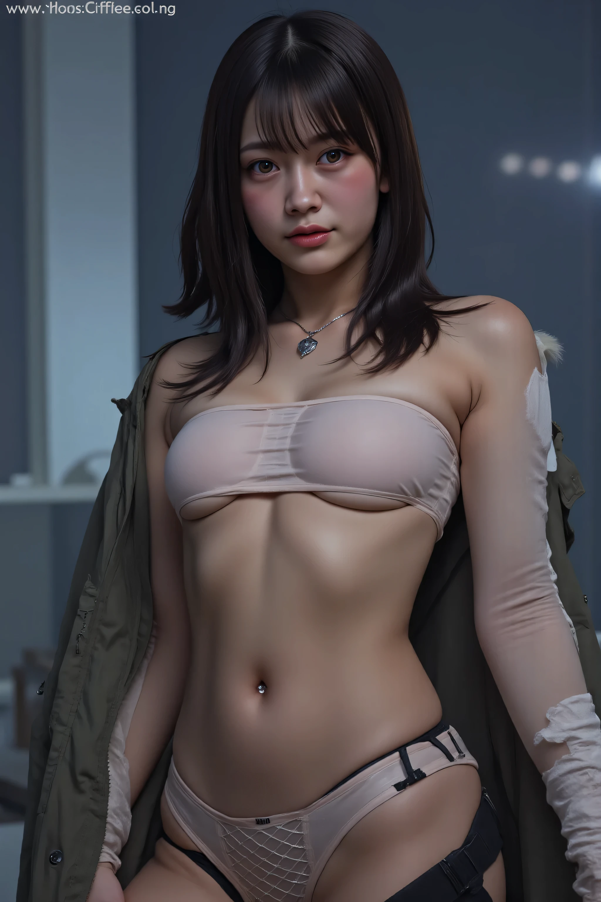 (((Midnight Future City Rooftop:2.0))),(((HR Gigger Style Cyberpunk Atmosphere:2.0))),one woman,(cute face:1.5),(Beautiful well-balanced face :1.7),((wavy black hair:2.0)),(Beautiful Eyes:1.3),glamorous shot of a 20-year-old Japanese woman,Beautiful Slender Body,((model body type:2.0)),((slim body:1.7)),perfect body line,Ideal Proportions,((big breasts:2.0)),((F cup chest:1.5)),big boobs,Bare thighs,sensual thighs,delicate body,(muscular:1.7),harmonious posture,((Realistic breast depiction :1.7)),((Carefully Depicting Limbs Based on Perfect Anatomy:2.0)),((Dull White Special Forces Style Tube Top Bikinis:2.0)),((Dirty White Ultra Micro Bikinis:2.0)),((((white military coat with open front:2.0))),((tactical holster:2.0)),(((Fishnet tights with garter belt:2.0))),(Gloves:1.3),Concept Art,(Highest Quality:1.5),(masterpiece:1.5),(超高Resolution),Resolution,UHD,(Delicate Depiction),carefully drawn,32k,((Realistic Skin Texture:1.5)),(((Ultra Realistic:1.5))),carefully drawn eyelashes,highly detailed faces strangled with a string,highly detailed female hands,sexy appearance,very sensual,(Blurry, dim background:1.5),professional photography,(Movie Lights:2.0),((Blade Runner Style Lighting:2.0))