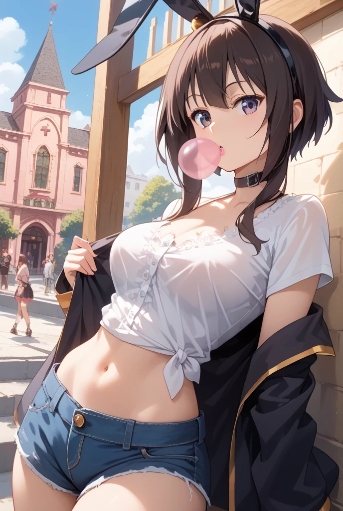 Highest quality , High resolution , Detailed CG , short hair , Sailor suit , Modest ????? , Black Hair , thumb、index finger、Middle finger、ring finger、小指のOptimal ratio , Two limbs , Optimal ratio , Embarrassed expression , Burning cheeks , In town , Alley , ?????? , Her ??????? are visible through her white shirt , touching one's own ??????? with one's own hands , Facial expression when ?????? is reached , Panties are visible through the gap in the skirt