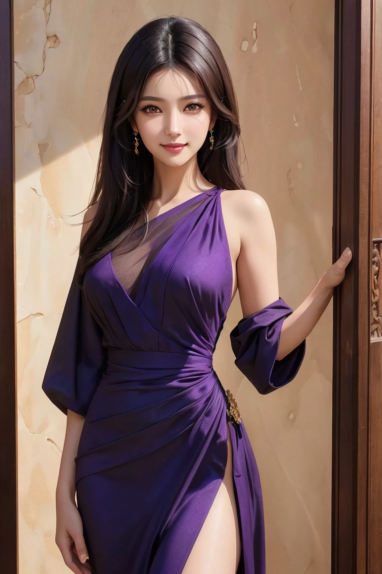 ​masterpiece, top-quality, default_Dress, BREAK 、Saint a girl、Inside the church、clergyman、BREAK 、Starry Sky Print, criss-cross halter, halterneck, Wide sleeves, wrist sleeves, 1girl in, Guizhong, greyt hair, hair adornments, looking at the viewers, length hair,  shoulders​, grey  eyes, bangss、(summer clothing、lightly dressed、see -through),cowboy   smile、