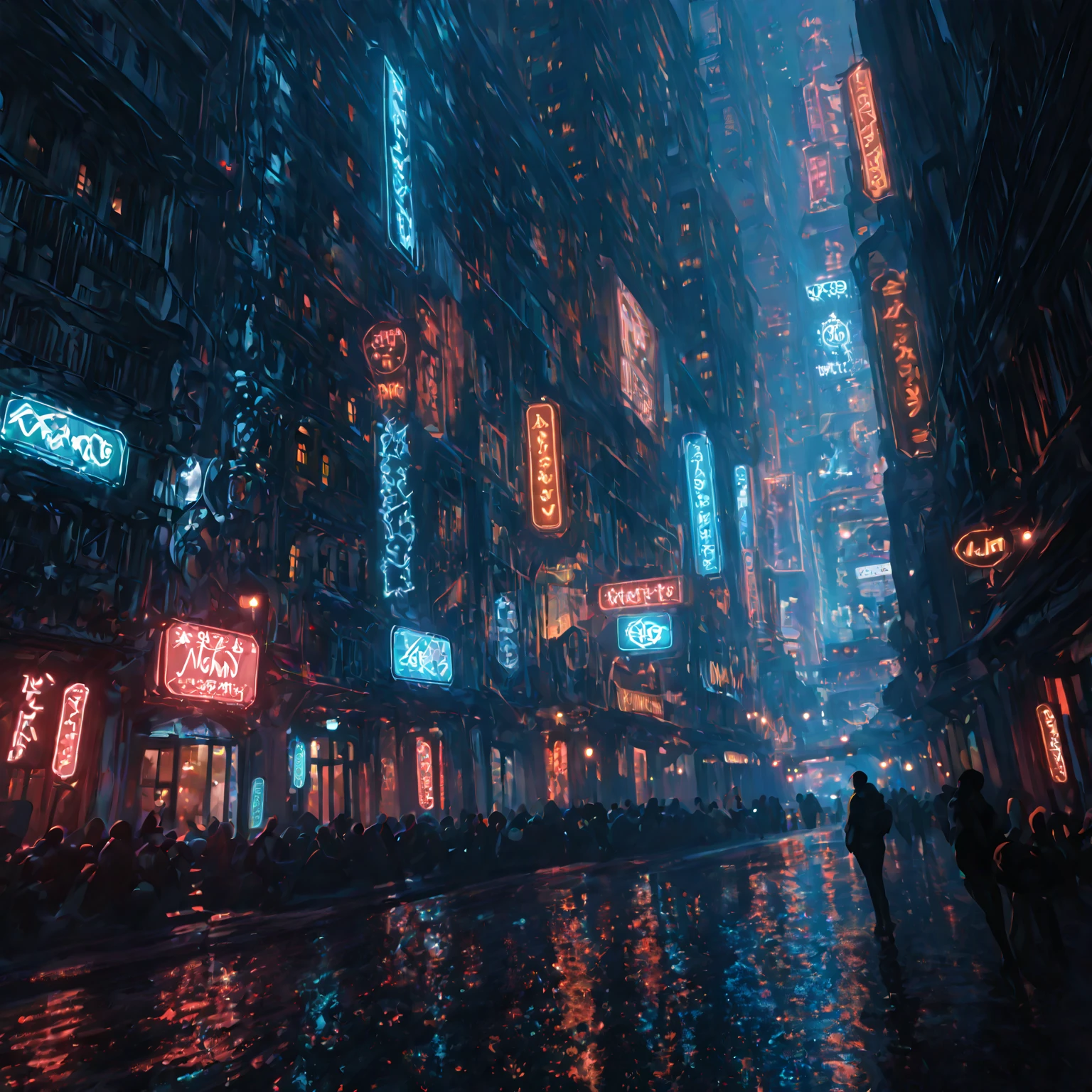Cyberpunk city from sci-fi movie, empty street, night, chinoiserie buildings, bridge, old shop, irregular, circuit boards, wires, intricate, super detailed, realistic, hyper realistic, high quality, best, super detail , crazy detail, very detailed, photorealistic, epic composition, best quality, 32k --v 6