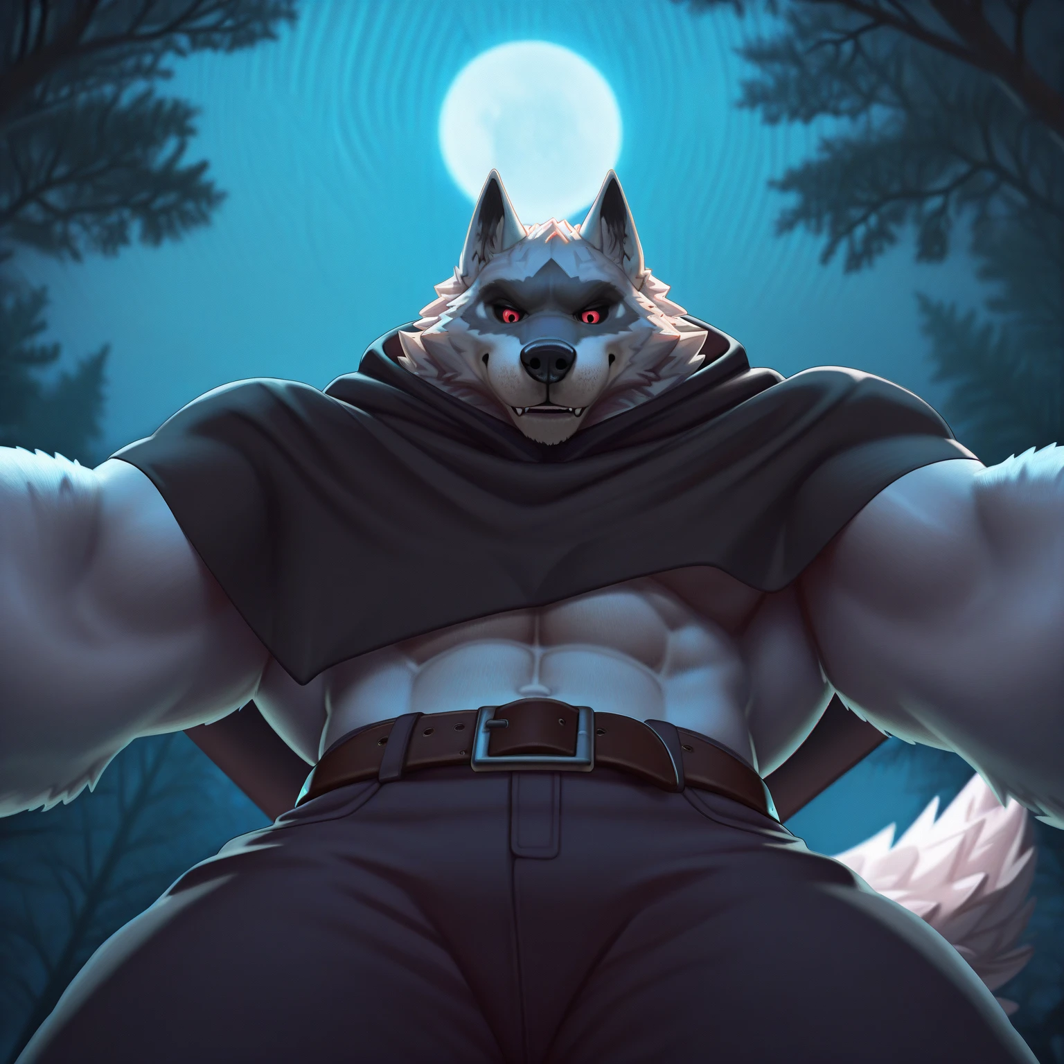 Bara, Solo, by Taran Fiddler, muscular male, mature age, middle-aged, furry male, canine, white fur, , sweaty body,  (knot), holding black , , embarassed face, looking at viewer (surprised), on bed, , back facing viewer, head turned to viewer, rear is facing viewer, ass is facing viewer,  is shown, legs are spread