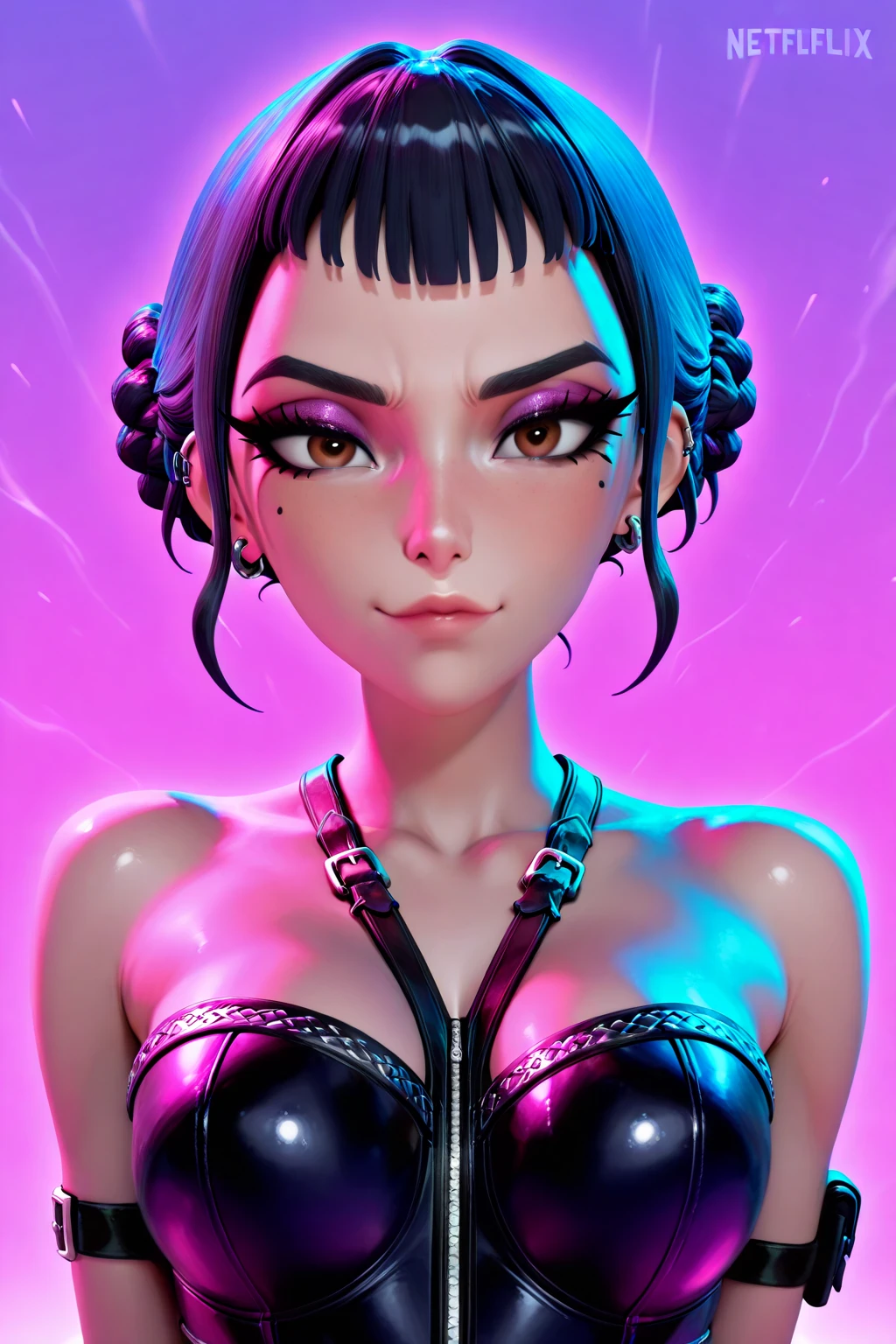a close up of a woman with tattoos on her chest, hyper-realistic cyberpunk style, cyberpunk style ， hyperrealistic, dreamy cyberpunk girl, hyperrealistic fantasy art, realistic digital art 4k, realistic digital art 4 k, cyberpunk art style, beautiful cyberpunk girl face, alena aenami and artgerm, hyper realistic anime, ross tran 8 k
