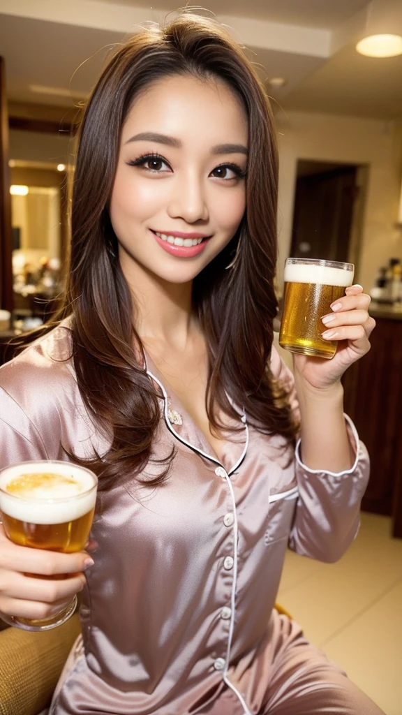 A very cute face like an idol、Looks like a young face、20-year-old female、Gentle and cute、A kind smile、Cleavage、A crowded bar、Toast with a beer mug、Natural light、whole body、RAW Photos、Genuine、Artistic、Real Stick、High resolution、Genuine Life、No copyright notice