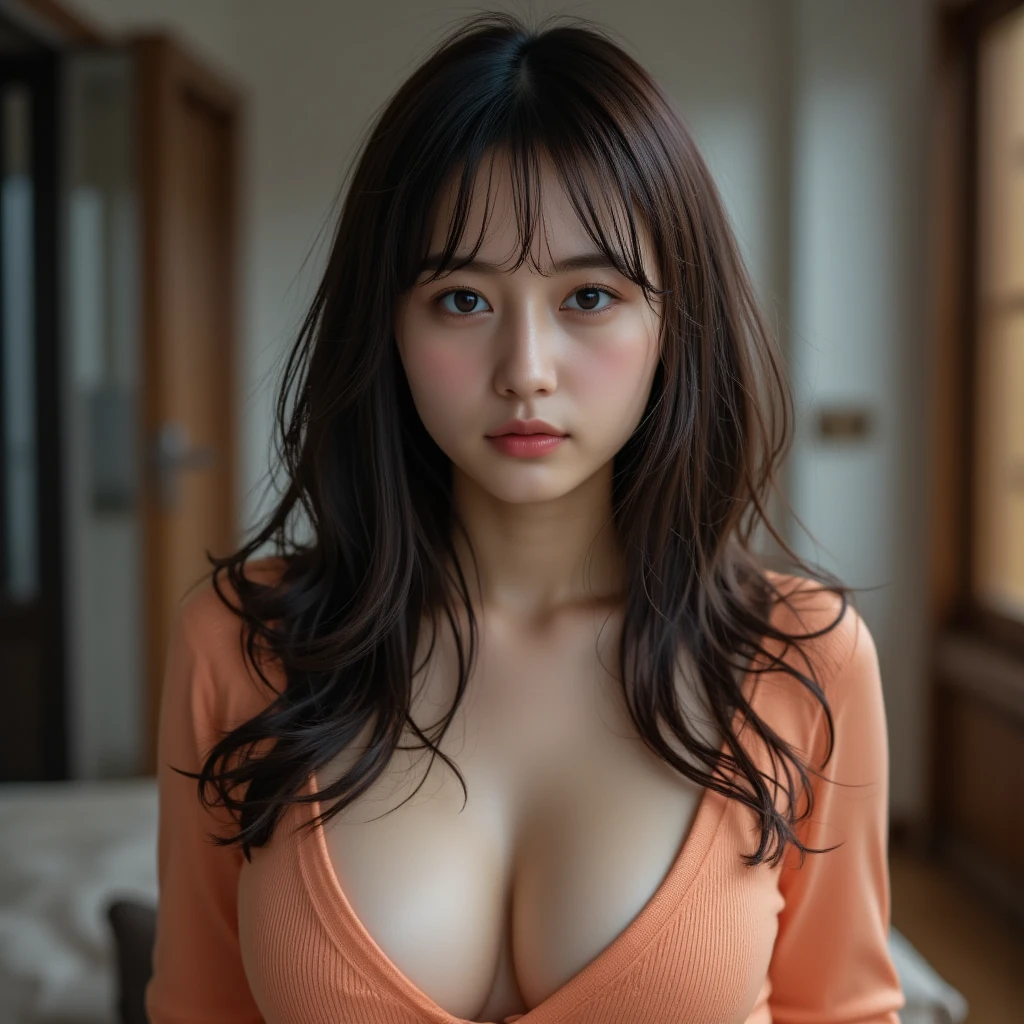 there is a woman with long hair posing for a picture, korean girl, korean woman, beautiful south korean woman, girl silver hair, gorgeous young korean woman, asian girl with long hair, an asian woman, straight grey hair, dark gray hair, sakimichan, with dark grey hair, silver long hair, with long hair, beautiful young korean woman, masterpiece, 8k, cleavage, big , bust detail, hair detail, eye detail