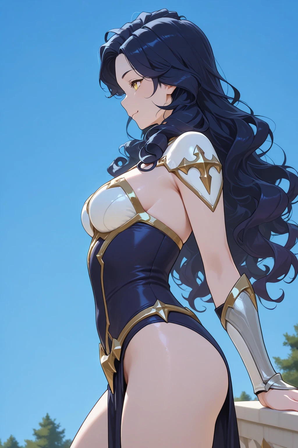 score_9, score_8_up, score_7_up, beautyfull color, aesthetic, 2d,
close-up shot, view , view from above,
solo, 1girl, black hair, very long hair, scenery,
 armor, single shoulder armor, cape, hood, single  shoulder, 
, thick thighs, looking back, looking at viewer, closed mouth, 
dramatic lighting, ornate,
<lora:LQ_Cartoon_experimental-000019:1.0> s1e_h0n,