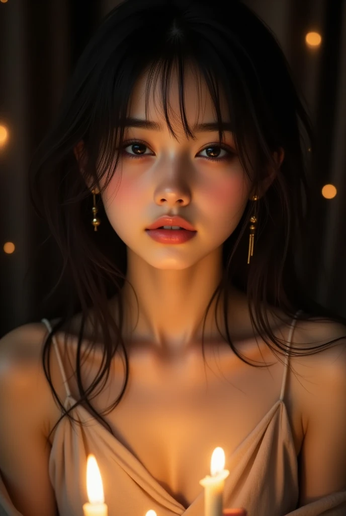 Best quality, masterpiece, ultra high res, (photorealistic:1.4), raw photo, 1girl, off shoulder, cinematic lighting, kiss poses