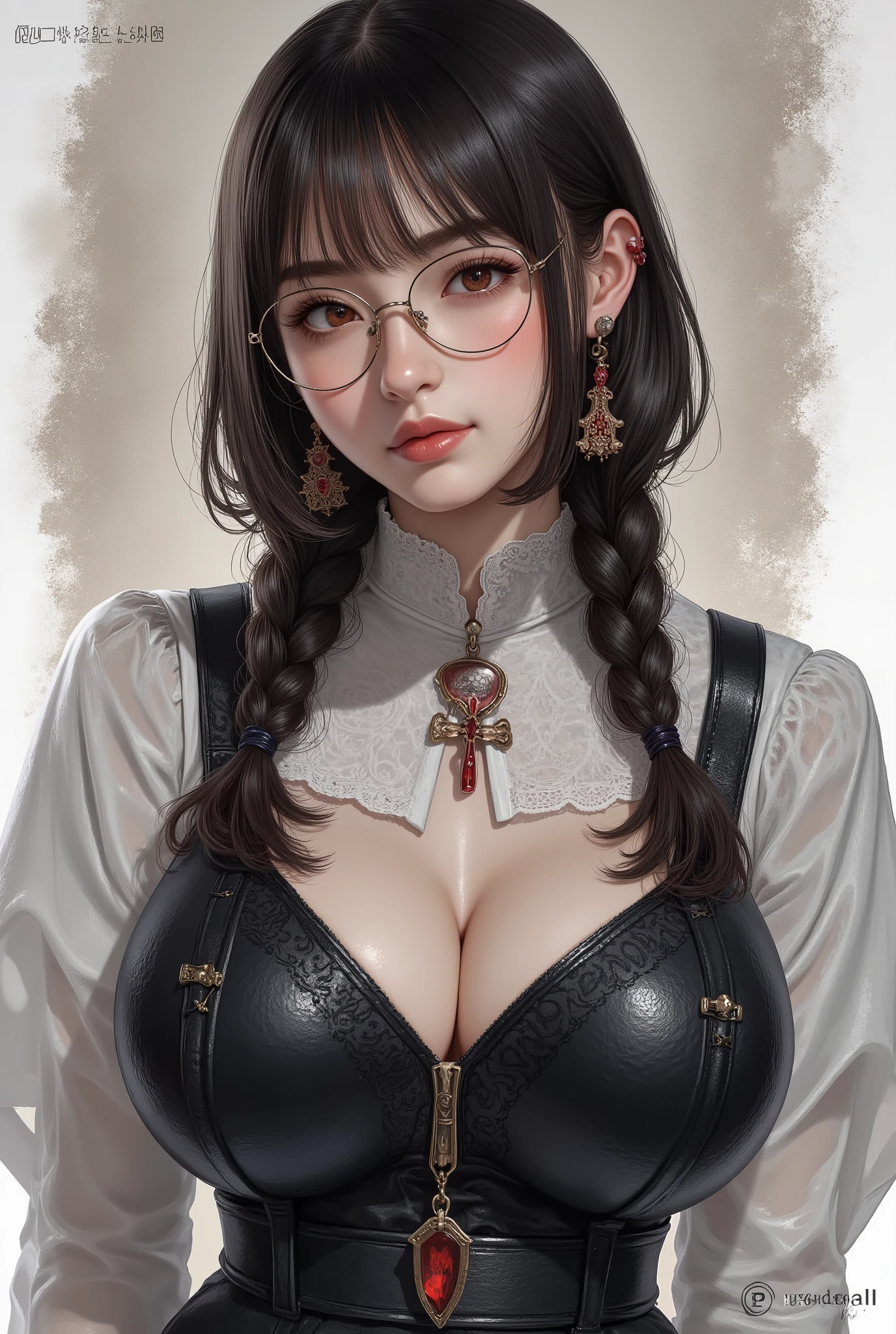 ( Highest Quality, best illustrations,high image quality:1.2), (Horror Fantasy:1.5), (ink and watercolor:1.5),(Ominous Scenery :1.5),(A lot of dust rises:1.5),( Dirt Track :1.5),(wonderful:1.5),(masterpiece:1.5), (Powerful figures:1.1、:1.3) 、 ((((glasses, cute、 red eyes、 Evil Ruby's Cursed Necklace )))),(((glasses、Big 、 braids)))、 cute face, raise eyebrows , ,(Fatal Beauty, charming beauty ) ,(Mysterious Charm:1.1),(Big Breasts、attractive silhouette), high image qualityテクスチャ 、High Quality Shadows、 beautiful and delicate face 、 beautiful, delicate, eyes are sticky liquid dripping 、 ray tracing 、 20th Generation、 cute K-POP girl、( The Face of Korea )、Thin face、( Ulzan-6500-v1.1:0.6)、 Face of Pure Loss _v1 , ( beautiful and delicate face , beautiful and delicate eyes, perfectly balanced face , high image quality skin , detailed skin, lens flares {x} perfect ratio 4 fingers to 1 thumb :1.25)、 DSLRs、 地獄から来たbeautiful悪魔女 , ATTRACTIVE GIRL , Real Girls, Gurwitz, Gurwitz-style Artwork , Girl Roleplay, Realistic 3d style, cgstation Popular Topics,, 8k portrait rendering BYMR. nomi ,(truth,truth:1.4,glassesの少女 :1.2)、cheek、 glossy lips, 1. オーバーサイズ comment: comment、 come up with an oversized design that covers shoulder to knee.。 navy blue or black are standard colors .、[ Soft khaki or beige , wait.、 Pick the right color for the season 。 2. choose the color that suits your skin : To protect yourself from the cold、 choose the color that suits your skin 、 ニットの質感と色を commentに合わせてください .。 3. ワイドレッグ pants: pants, choose a wide leg design 、combines mobility and style。Dark tone denim or black pants look great.。 4. knee-high boots: オーバーサイズ commentに含まれるもの、boots are black or dark brown Match the texture and color of the fashionable.、 Gives a stylish impression 。 5. accessories: The 。 Disney 、 long necklace 、6. handbag: handbag、let's match the color of your outfit.