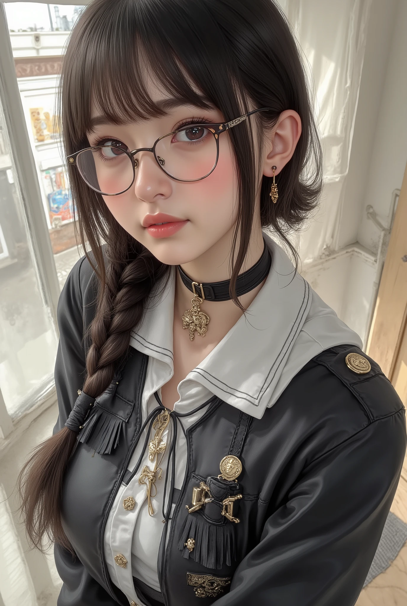 (  Highest Quality, best illustrations,high image quality:1.2), (Horror Fantasy:1.5), (ink and watercolor:1.5),(Ominous Scenery   :1.5),(A lot of dust rises:1.5),(  Dirt Track   :1.5),(wonderful:1.5),(masterpiece:1.5),  (Powerful figures:1.1、:1.3) 、 ((((glasses, cute、 red eyes、 Evil Ruby's Cursed Necklace )))),(((glasses、Big 、  braids)))、  cute face,  raise eyebrows , ,(Fatal Beauty,  charming beauty ) ,(Mysterious Charm:1.1),(Big Breasts、attractive silhouette),   high image qualityテクスチャ 、High Quality Shadows、   beautiful and delicate face   、 beautiful, delicate, eyes are sticky liquid dripping  、 ray tracing 、 20th Generation、 cute K-POP girl、( The Face of Korea )、Thin face、( Ulzan-6500-v1.1:0.6)、   Face of Pure Loss   _v1 , ( beautiful and delicate face ,  beautiful and delicate eyes,  perfectly balanced face ,  high image quality skin ,  detailed skin,  lens flares {x} perfect ratio 4 fingers to 1 thumb :1.25)、 DSLRs、   地獄から来たbeautiful悪魔女  ,    ATTRACTIVE GIRL  , Real Girls, Gurwitz,  Gurwitz-style Artwork , Girl Roleplay, Realistic 3d style, cgstation Popular Topics,,  8k portrait rendering BYMR. nomi ,（truth,truth:1.4,glassesの少女  :1.2)、cheek、 glossy lips, 1. オーバーサイズ comment:  comment、 come up with an oversized design that covers shoulder to knee.。 navy blue or black are standard colors .、[ Soft khaki or beige , wait.、 Pick the right color for the season 。 2.    choose the color that suits your skin    : To protect yourself from the cold、    choose the color that suits your skin   、 ニットの質感と色を commentに合わせてください .。 3. ワイドレッグ   pants:    pants,  choose a wide leg design 、combines mobility and style。Dark tone denim or black   pants look great.。 4. knee-high boots: オーバーサイズ commentに含まれるもの、boots are black or dark brown Match the texture and color of the fashionable.、  Gives a stylish impression  。 5. accessories:   The  。  Disney  、   long necklace  、6. handbag: handbag、let's match the color of your outfit.