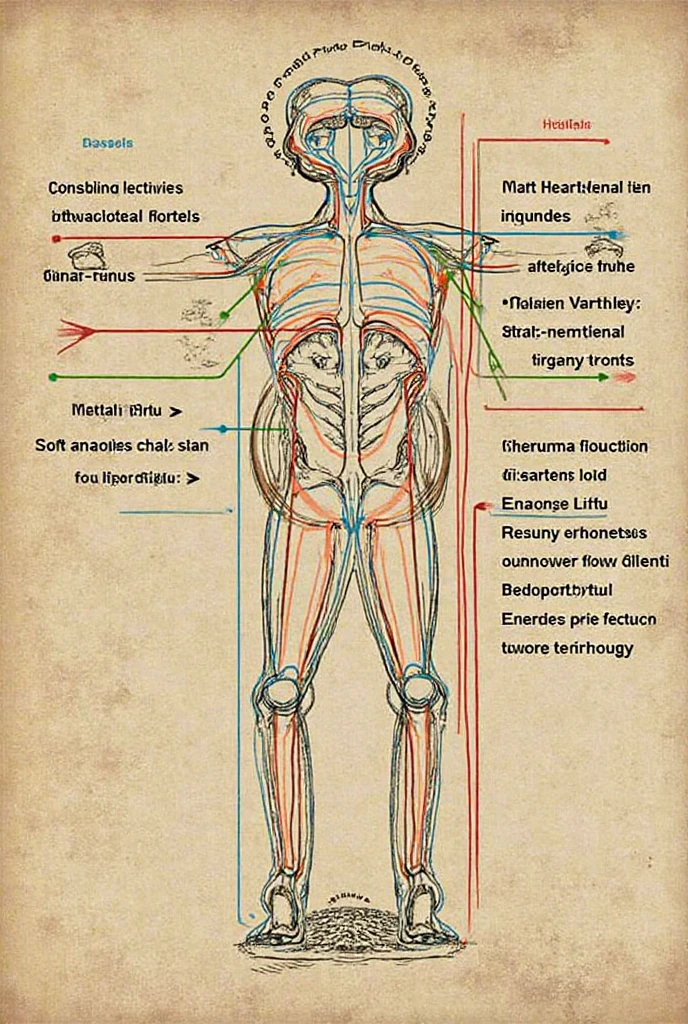 scientific journal of human anatomy, precise anatomy,Codex Seraphinianus, fantasy, detailed notes, anatomical drawing of human
