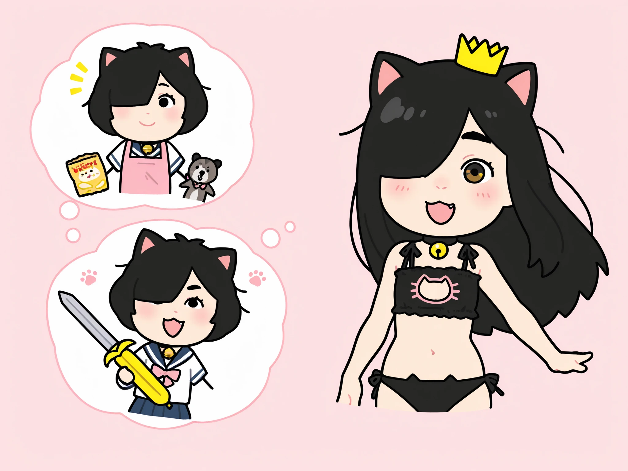 sfw, card \(medium\), 1girl, solo, loli, round face, 10’s, school student, immature, petite, short, cat girl, cat ears, cheerful, neck bell, fang, brown eyes,reflected light in eyes, black hair, short hair, straight hair, hair over one eye, messy hair, burnt bangs, cleavage, delicate shoulders, flat chest, asian body, narrow waist, narrow hips, with (pet male Opossum, broken crown), happy, 
happy,
realistic irises, multi-layered irises, reflected light in eyes,  

dreamy atmosphere, soft focus, bloom, pastel tones, light haze, hard shadows, narrow palette, soft bokeh,

blush, relax face, (moist eyes:1.2), laughing, notice line, happy aura, 
thought bubble, (banana;1.0),
(lovely Sweets girl), (sweet cat lingerie,bra, cat panties,neck bell),black underwear, pastel colors, lots of ribbons, bows, frills, mini skirt, short skirt, pink apron, bow, navel, 
stuffed toys, 

standing, spread legs, holding a sword in a ready stance, focused expression, wind blowing hair, Sweets, 
imagining, (nostrils, nose hair, Inside a giant nose), giant Black-Capped Capuchin monkey sailor boy,  

in motion, motion blur, dynamic pose, dynamic action, 

lots of stuffed toys, lots of chips, 



from front, from above, from front, front view, face focus, portrait, face close up, 
title (Sweets girl), 
simple background, pink background, paw print background, wide nose, green boogers, print background, drop shadow, blue-gary bold border, out of framed, 
cropped torso, 

watercolor:1.3, pastel color:1.3, highest quality, UHD, retina, masterpiece, accurate , super detailed, high quality, best quality, 8k, 
detailed background, perfect eyes, detailed eyes, (masterpiece, detailed:1.2),  ((high_quality)), ((Super_Detailed)), dynamic angle,

exaggerated eyebrows, expressive eyebrows, curved eyebrows, black eyebrows, eyebrow focus, eyebrow expression, stylized eyebrows, girl with heavy eyebrows, girl with bushy eyebrows,