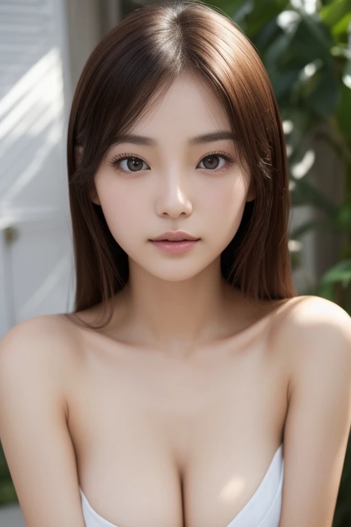 (Highest quality), (masterpiece), A  Yoshioka Riho is lying on her back on a bed with her knees raised,  open, and her hips thrust out towards the viewer., whole body, Her crotch is in the center of the screen., Eyes that are evenly shaped, Big eyes, Droopy eyes, Very short hair, Almost flat breasts, Her lower abdomen is , she does shy smile, she is blushing, She has a full head of pubic hair, I insert my  into her  and  inside her, get creampied, Beautiful , Insert your  into her  from the front, She has her mouth open, A simple background with just a sheet,