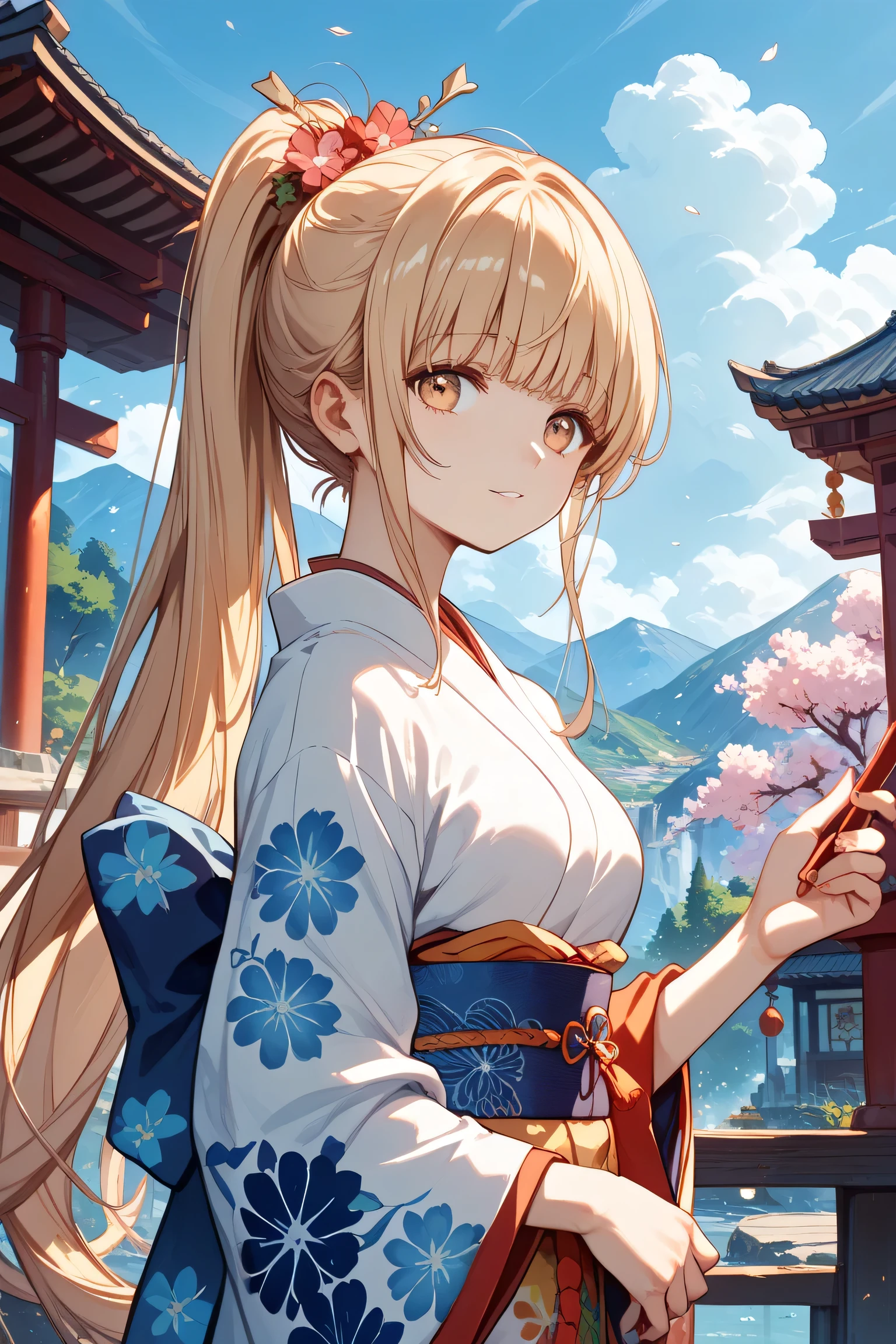 Shiina Mahiru、Ponytail、Kimono、masterpiece, Highest Quality, amazing quality,