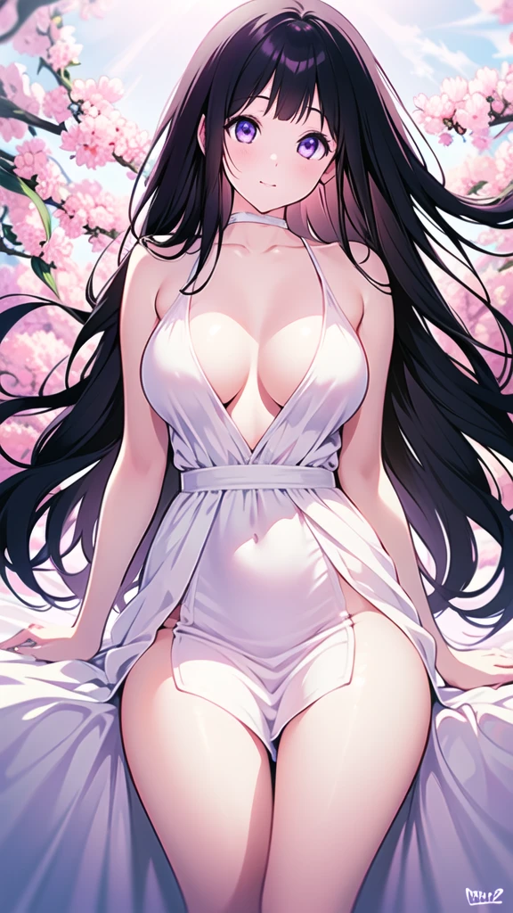 Amazing Chitanda, There is only one beautiful girl，Purple Eyes, Black Hair, Very red face，Very white skin，Glowing skin，Skin as delicate as porcelain，Naturally straight hair, Straight bangs，Extremely refined，Open lips，Long flowing hair，Beautiful Girl, Like a dream，Slim，Slim waist，soft, (sensuous), (Kawaii), Dream quality，Beautiful big breasts，Transparent loose white dress，areola，Completely naked，Lower edge of breast，White gloves，Flower decoration，Deep V neckline，Loose neckline，Lace-up，Wide neckline，Walking in school，Place your hands on your inner thighs，Thighs clamp hands，Wet skin，Sweaty and sweaty，Sweating all over，Underwear Rain，Next to the cherry blossom trees，Back to，Lean over，Hips，Side body，Gluteal groove，Completely  buttocks，Bare back，Completely  back，Light transmission，（no pants），nopan，pussy juice，Bare shoulders，Bare neck，Exposed collarbone，Exposing breasts，Exposing  side，Exposing breasts，Show your waist，Show your buttocks，Show your thighs，Exposing the groin，（No pants），extremely shy，Ultra-high resolution, (masterpiece:1.2, best quality), (Delicate and beautiful eyes: 1.2), (Beautiful and delicate face)