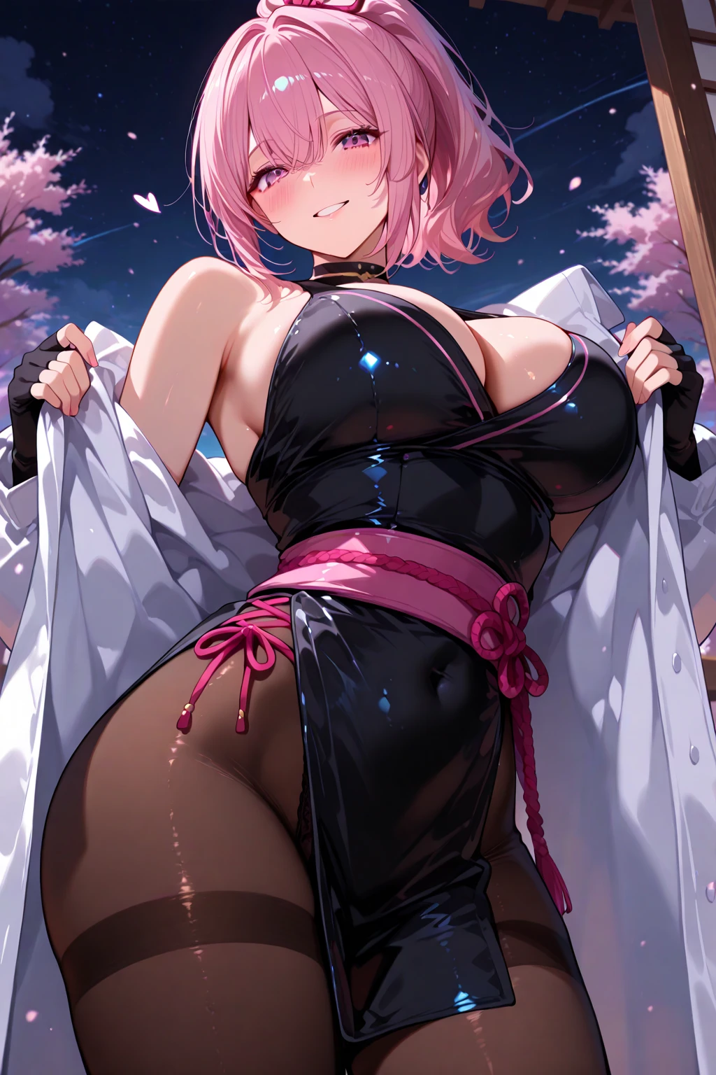 standing 、Squat、turn around、back、Pink School Swimwear、masterpiece、Highest quality、One girl、solo、Ahegao、tongue、tongue出し、Mash Kyrielight、light purple hair,short hair,hair over one eyes、blush、Black eyes、Choker of Hearts、White background、Large Breasts、Big Breasts、Simple Background、Open your mouth、Pink tights、Pink long gloves、Pussy juice、Sweat、Drooling、pubic hair、(How:1.1)、Vulgar expression、Grabbing your  with both hands、Point your  at the viewer、Face out from between the crotches、
