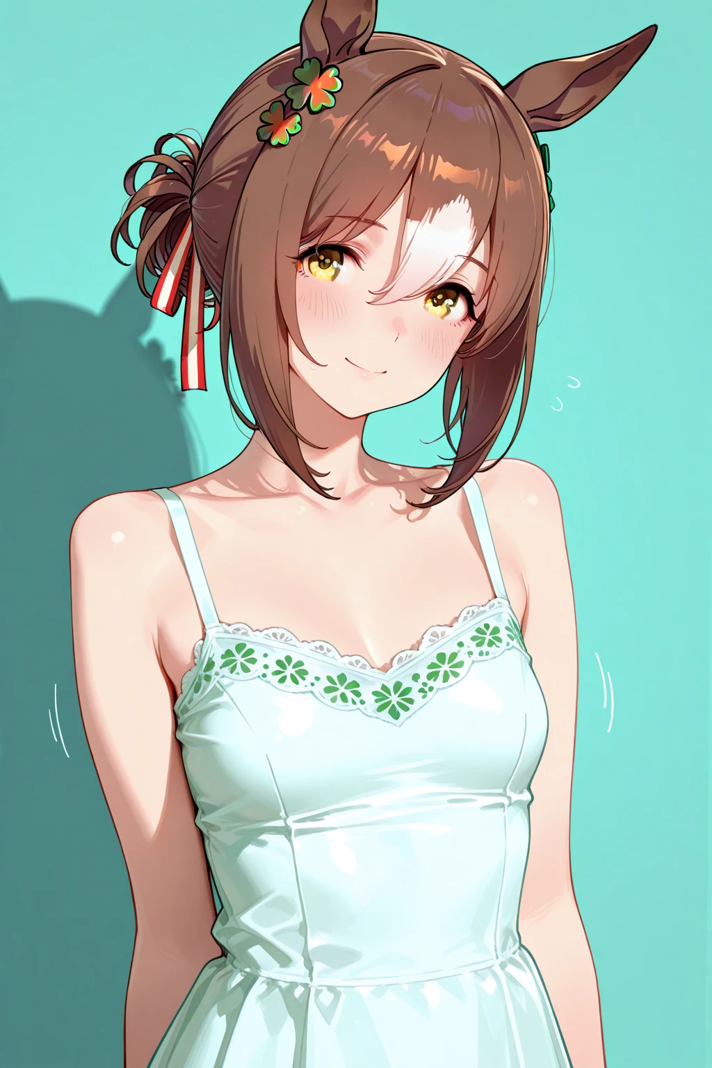 1 girl、anime painting、Orange Hair、Beautiful green eyes、Side Ponytail、Vibrant colors、black and white tube top 、Gingham check tube top 、A little bit of is visible、smile、Open your mouth、From the side、Upper body close-up