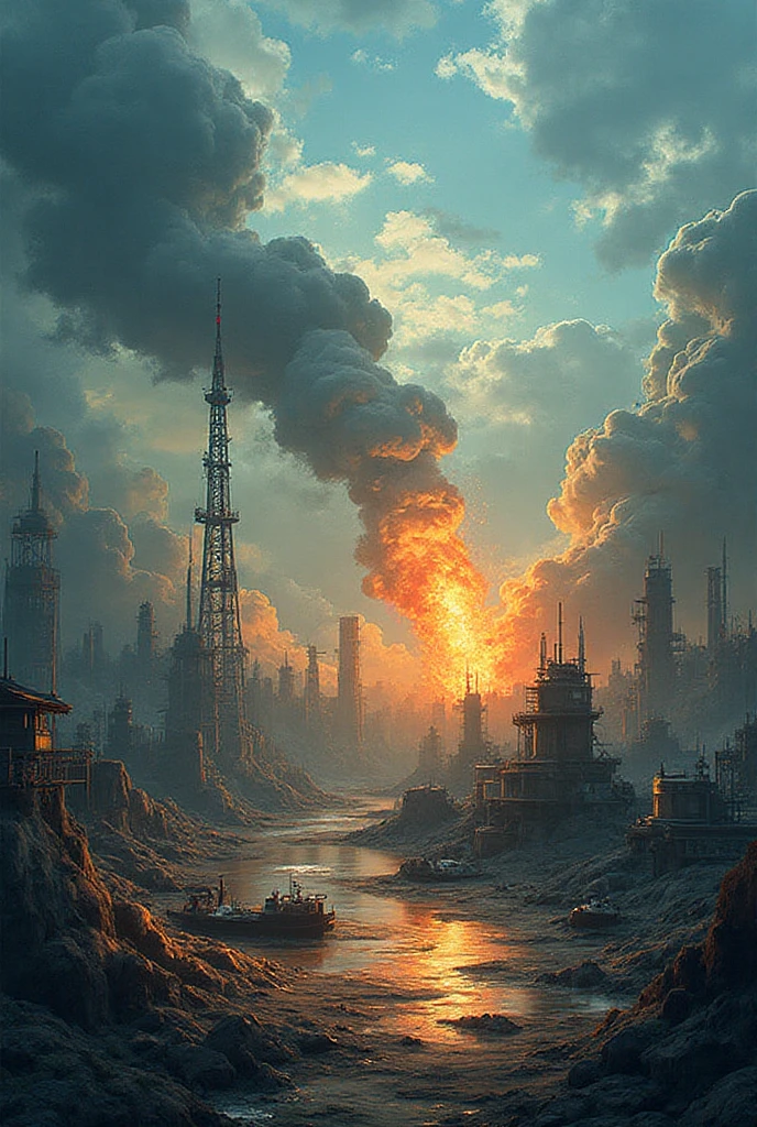 masterpiece, best quality, LostStyle, end of the world, epic realistic, nuclear ash, muted colors, apocalypse, abandoned, neutral colors, night, screen space refractions, intricate details, , artstation, cinematic shot, vignette, complex background, [[teal and orange]], technicolor, panorama, devastation  <lora:LostDepthStyle-000004:0.7>