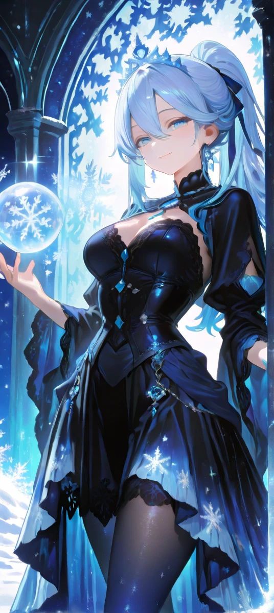 （（masterpiece：1.4，best quality）），（Super detailed），（Extremely detailed eyes），（black leggings，Shiny socks：1.5），Hello Darkness
（Cute girls），15 years old，（Blood-red pupils，Diamond-shaped pupil：1.15），Purple Eyeshadow，（elongated hair，Thick hair，Single ponytail，shiny hair：1.5）（Changes through：1.2），White skin，despair，sad，Empty eyes，tears streaming down my face，tilting its head to the side，kneel
（She wears blue armor，A blue dress，：1.5），（Black gloves：1.4）Very long plush sleeves，White，White Cloud，Dream bubbles ，Ice and glitter effects
（Black long skirt：1.1），
（dawn：1.2），
（Intense black and white：1.16），（Depth of Field：1.4），，Intricate details，(Castle in the Sky，Standing by the lake，Purple flowers by the lake)，(((Huge breasts，Bare breasts，Deep cleavage)))