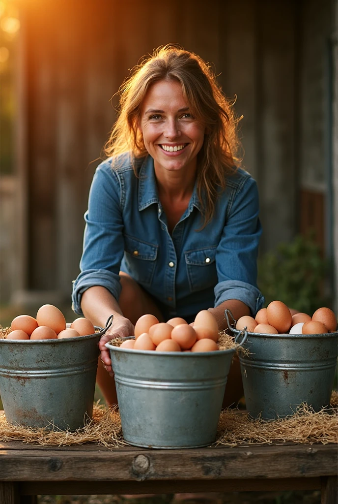 happy young woman working with chicken eggs in a chicken egg factory, face perfect, ultra HD, 8K