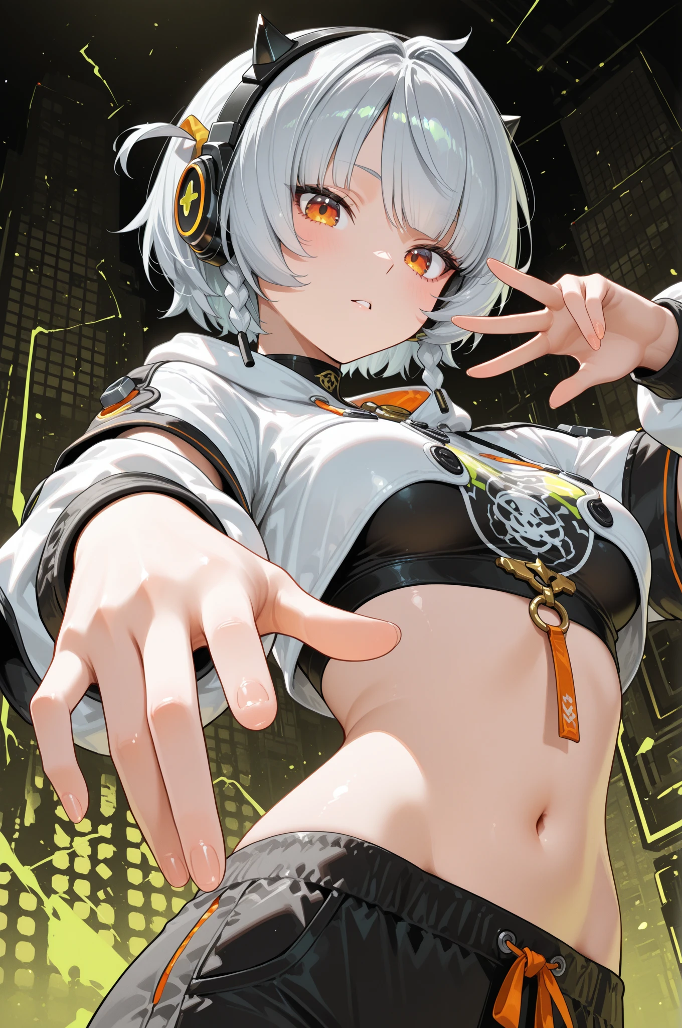 (((golde yellow eyes))),Ai Hoshino,Striped hair,Star-shaped pupils,Green hair accessories,Star-shaped pupils,One eye closed