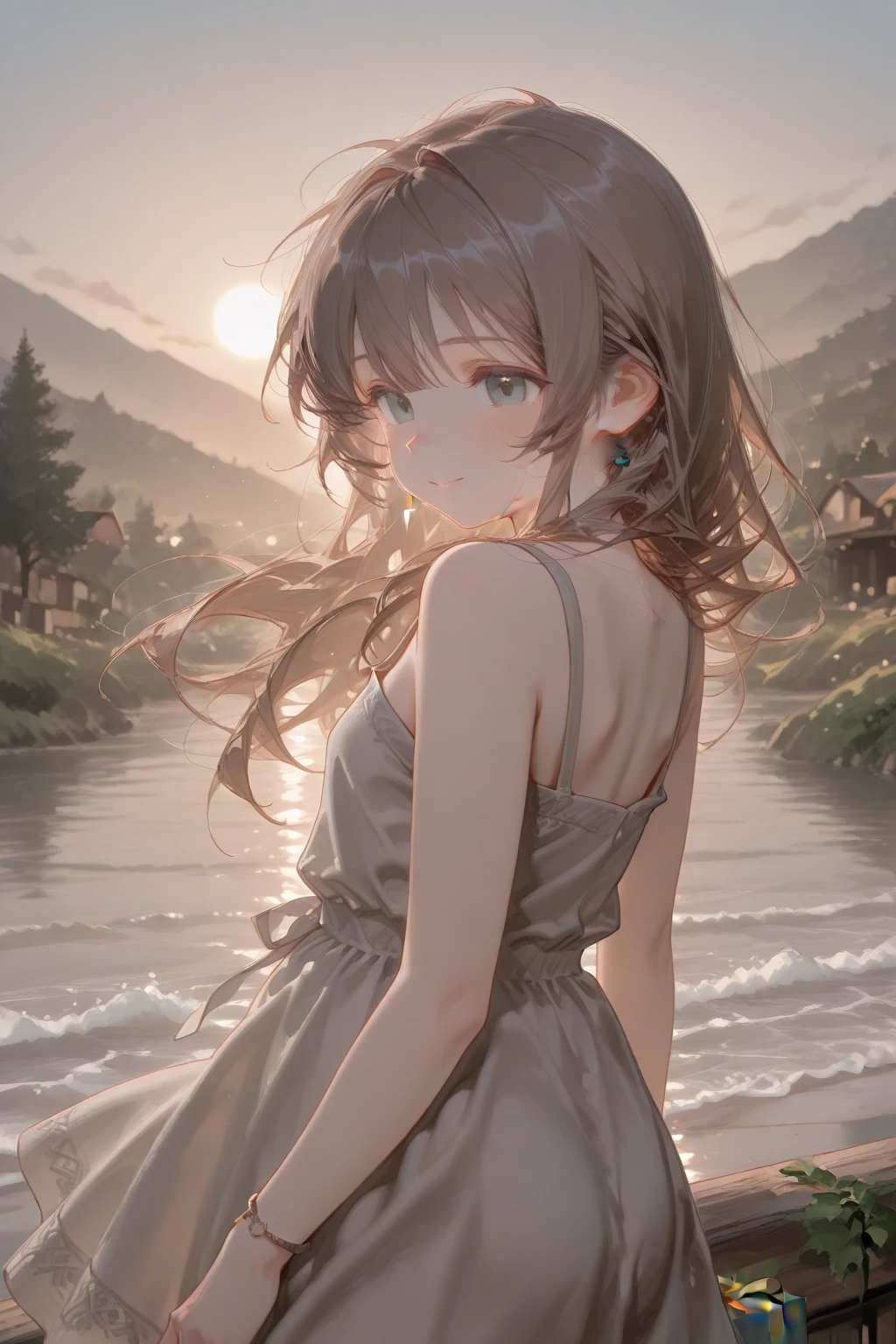 Anime girl in a dress standing in a body of water - SeaArt AI