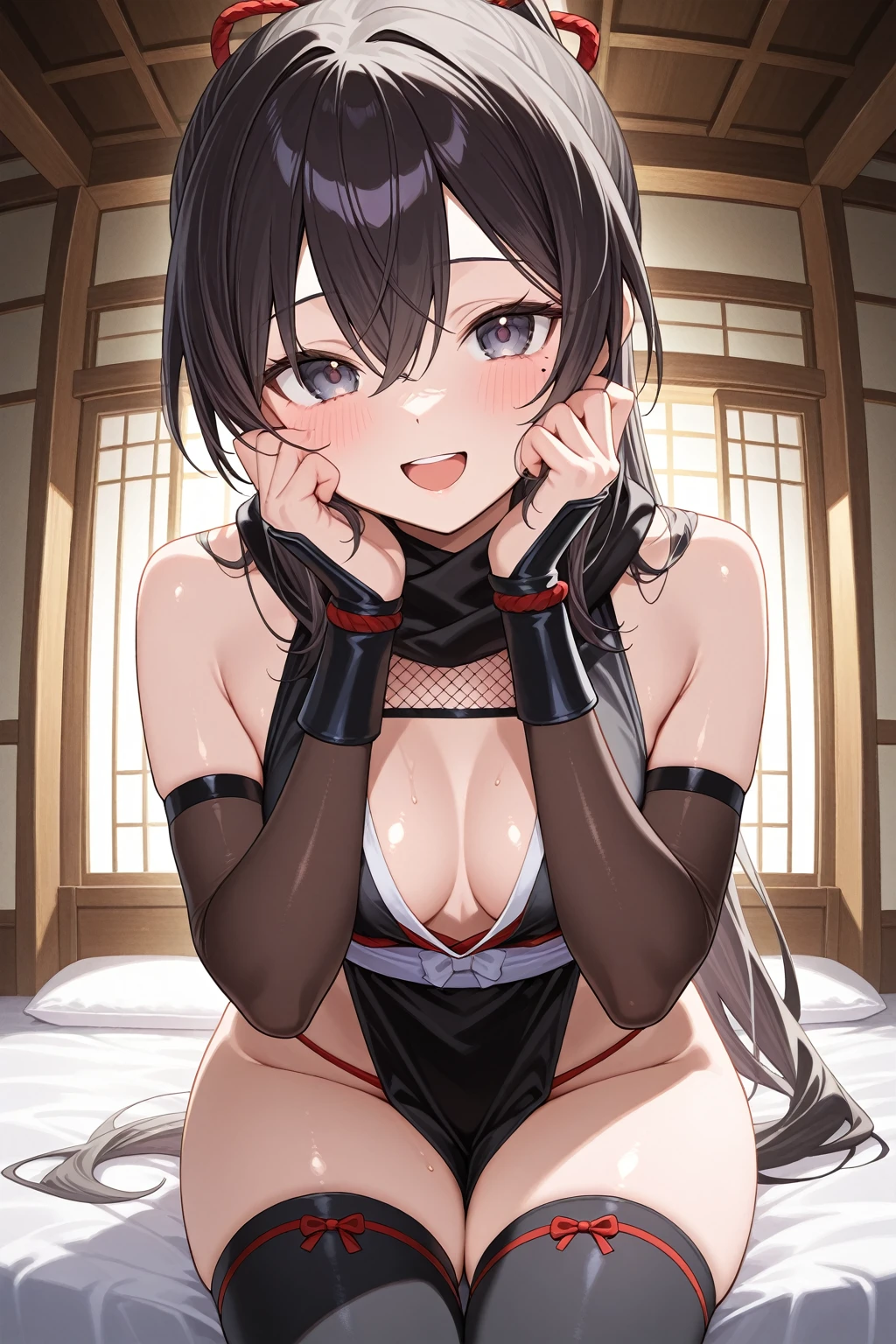 A girl dressed as a kunoichi is exposing her ???????　??????? are ?????