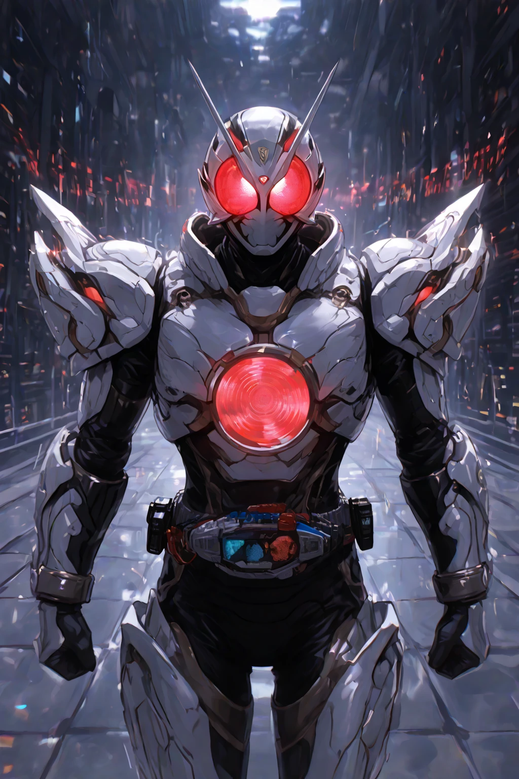 Realiy，photorealestic，Machinary，mechs，Technologie，musculous，glowing light eyes，Burly body，style of photography，Real scenery（Metallic texture 1.8）（Excess detail 2）（High resolution1.6）（4K clarity1.9)（Carbon fiber 1.5）（Metal reflection 1.5），Neon lights，obi strip（1:1）