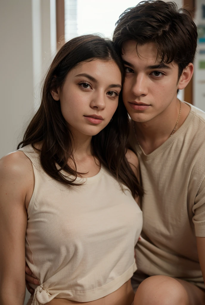 2 person, A 10yo boy lay head on a busty woman ????? wearing extralarge tshirt