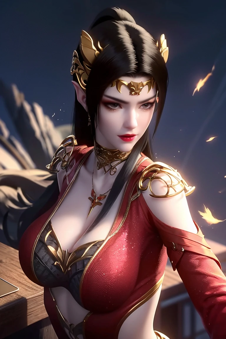 （lifelike， high - resolution：1.3）， 1 girl with a perfect body， Super fine face and eyes，slong hair， big boob，Expose cleavage5)), lightning, hyper-realistic graphics, most realistic graphics, 1 girl, alone, solo, Extremely sharp, surreal image.