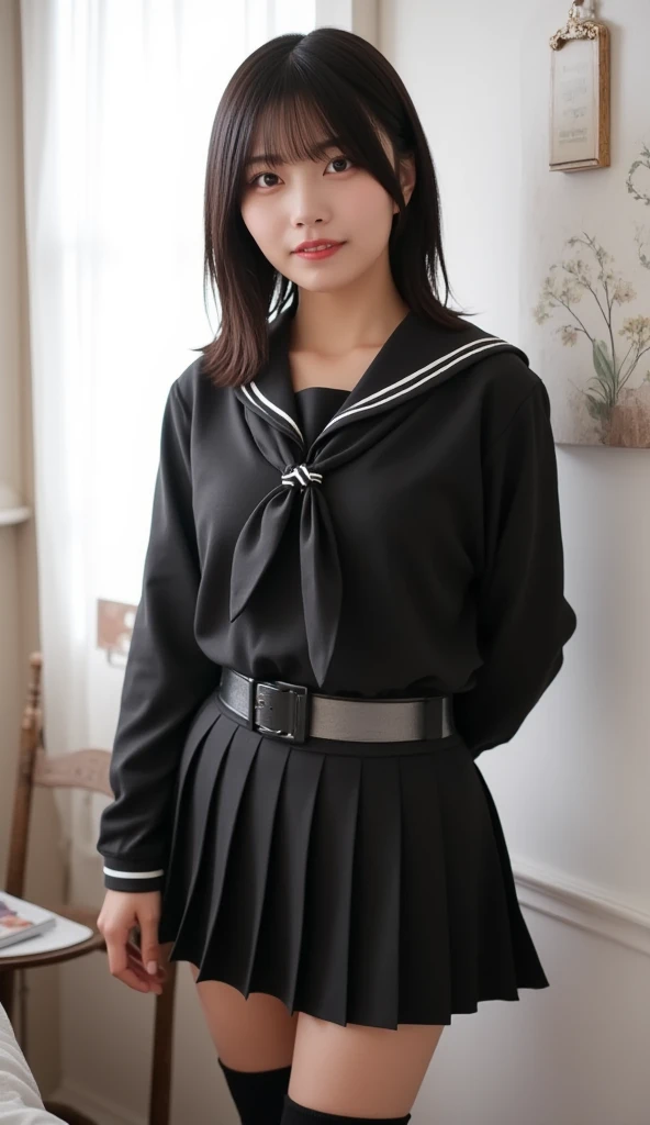 ((masterpiece, best quality)),best aesthetic,1girl, , desk, sitting, school desk, brown hair, classroom, long hair, indoors, chair, looking at viewer, :p, solo focus, brown eyes, skirt, long sleeves, pencil, 1 boy, pencil case, paper, black serafuku, multiple girls, pleated skirt, sailor collar, bangs, headrest, school bag, school chair