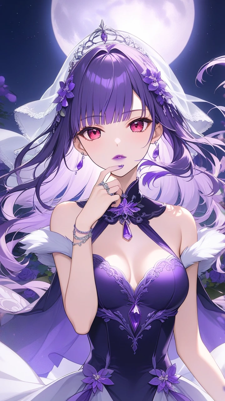 young girl, , mimori byakuya, mahou shoujo, deep cleavage, lilac hair, green eyes