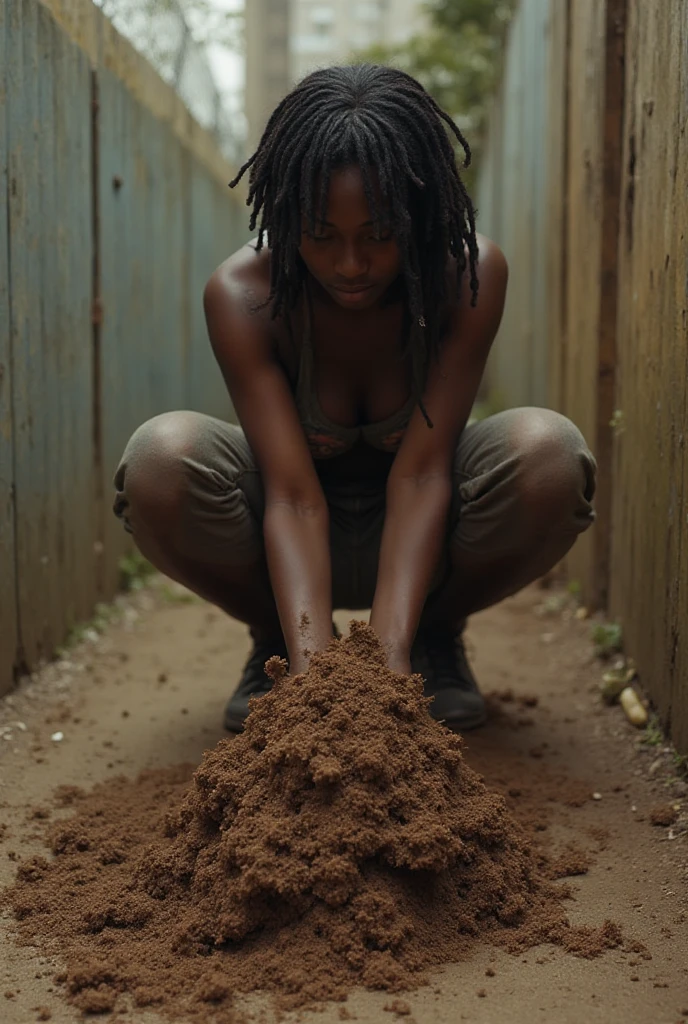 a BBL black woman turned around pooping out a massive turd on the ground 