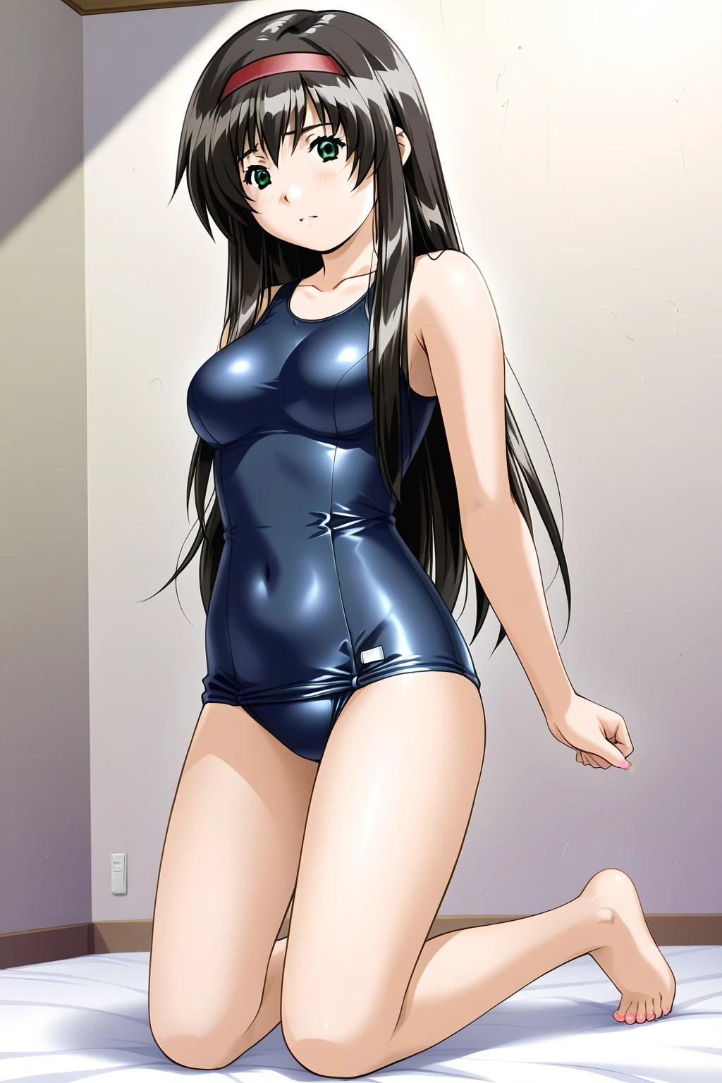best quality, ultra-detailed masterpiece, dia kurosawa, one-piece swimsuit, pantyhose,