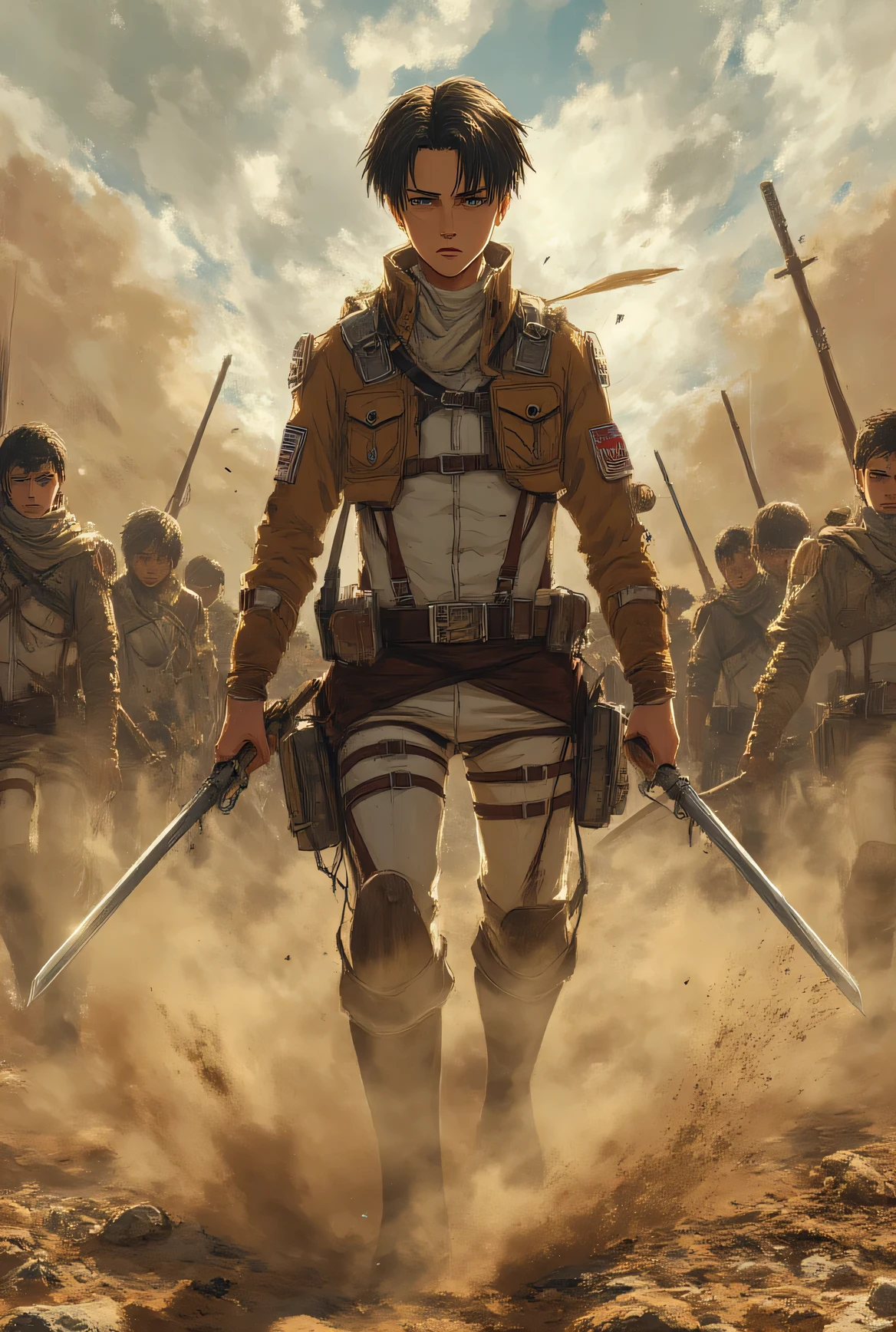 Captain Levi Ackerman is inspiring the soldiers、Dust cloud、Gravel、実写版Attack on Titan、Anime Touch