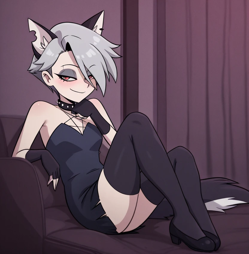 score_9, score_8_up, BREAK, source_anime, (1girl, solo), uncensored, perfect body, slim, thigh highs, fingerless gloves,
pose, , lying down,  top,, black bike panties, (blushes 1.5),  feet,big rounded breasts,takes off her panties, drooping, lying with her legs spread, strong  arousal,, his mouth is slightly open, two fangs in his mouth, wolf paws on the legs,
Human Loona \(Helluva Boss\), 