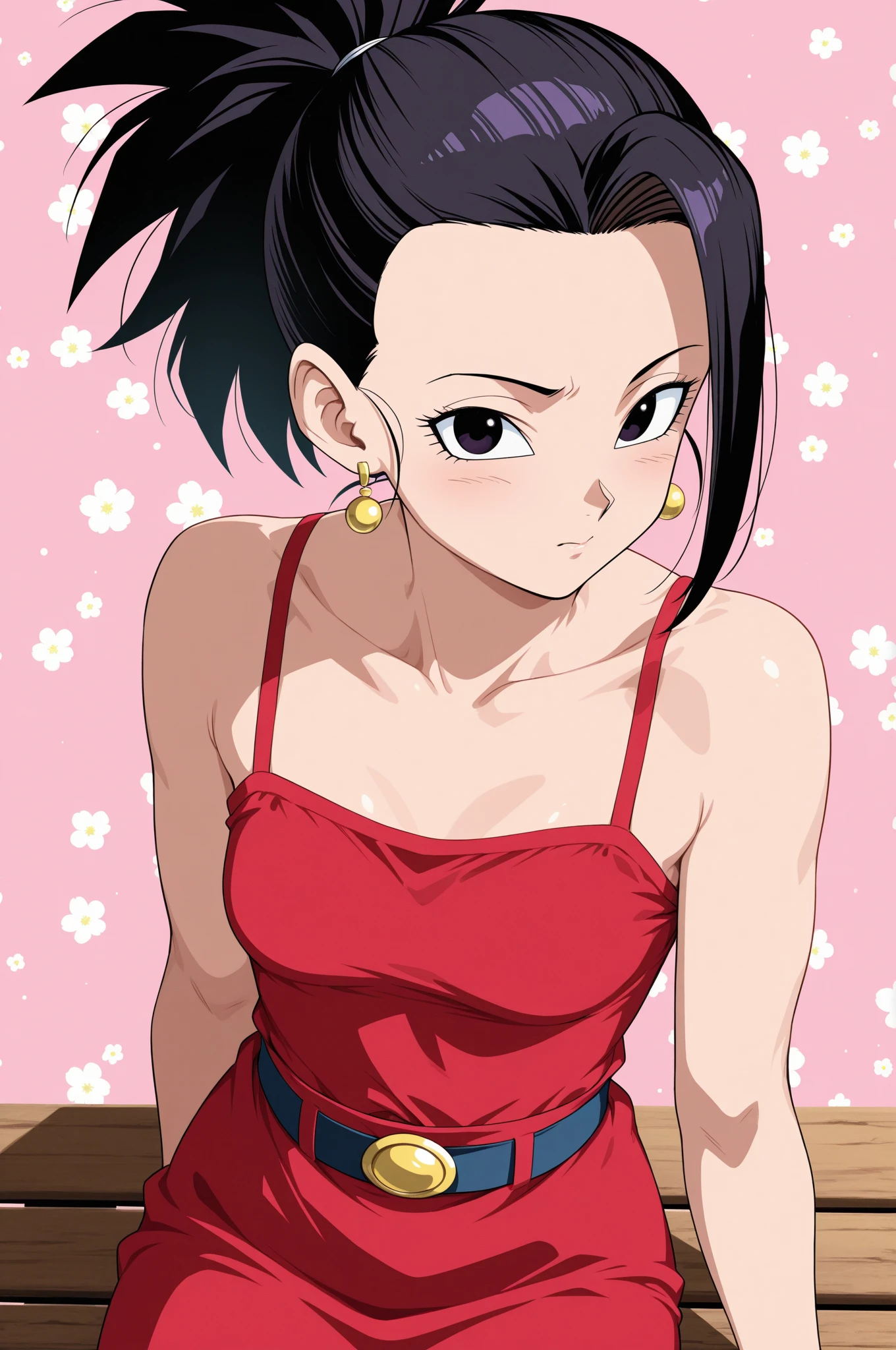 fountain_cheered up, score_9,score_8_above, score_7_above,  gineDb, cheered up screencap, 
1 girl, Alone, old, looking at the viewer, SMILE, short hair, simple background, black fur, neckline,  shoulders, medium old, Closed mouth, aboveper body, retro artStyle, 1990s \(Style\), Gray background, black eyes, nails, hands above,  arms, eyelashes, half closed eyes, happy, own hands together, spiky hair, pink bracelet, intertwined fingers, headrest, elbow rest, saiyajin armadura, green saiyajin armadura, Eyebrows, v-shaped Eyebrows, sexy ass
 