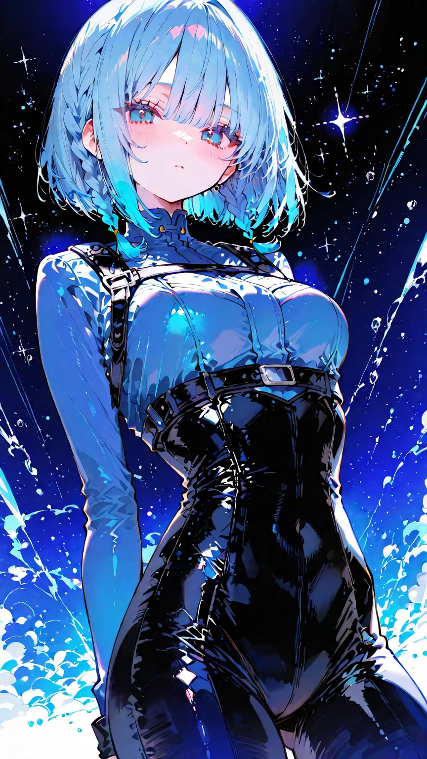 best quality, High quality, 8K, attention to details, phos, 1girl, thick thigh, Short hair, tight pants, shor pants, smile, under shot, ?????????????