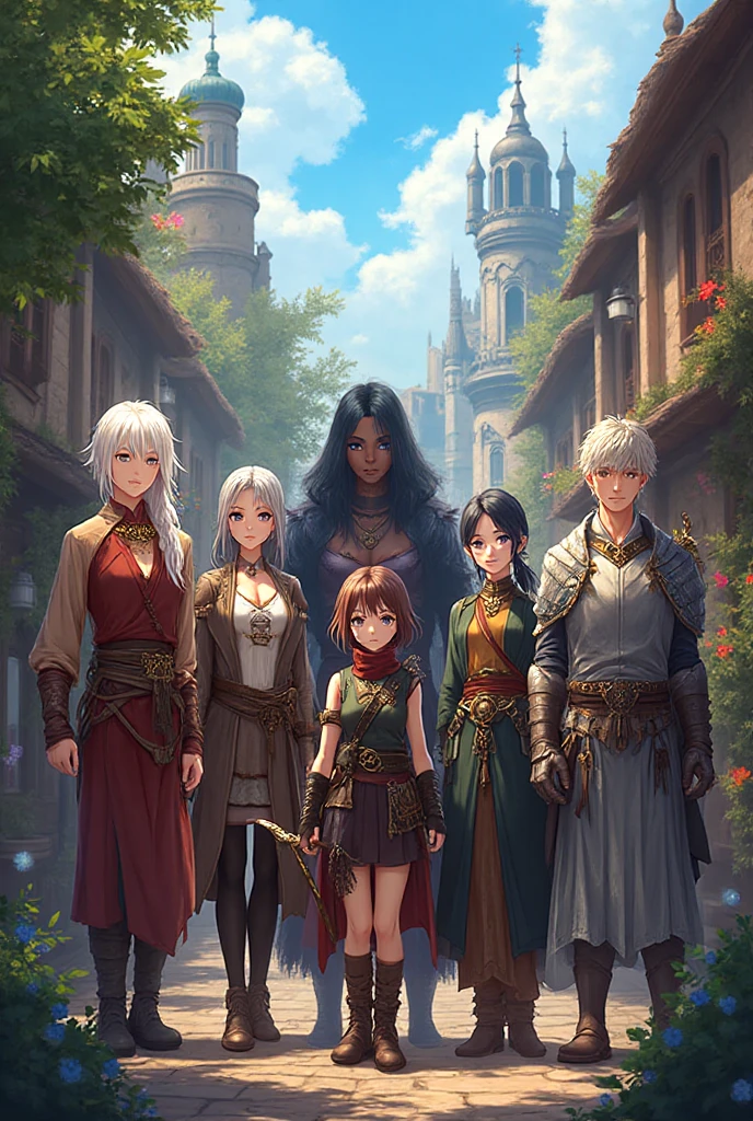 The three friends exploring the medieval fantasy world where they have just arrived