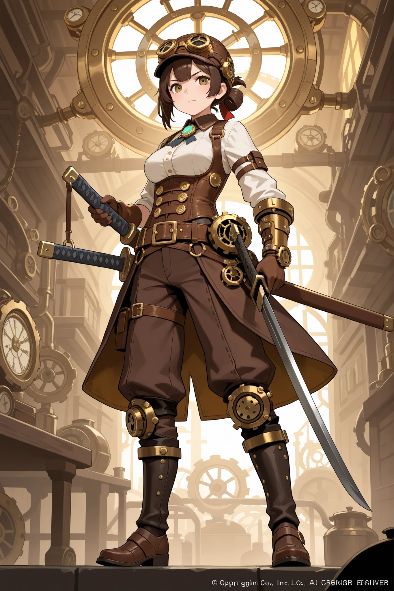 steampunk engineer,Japanese sword large sword,Appraising swords