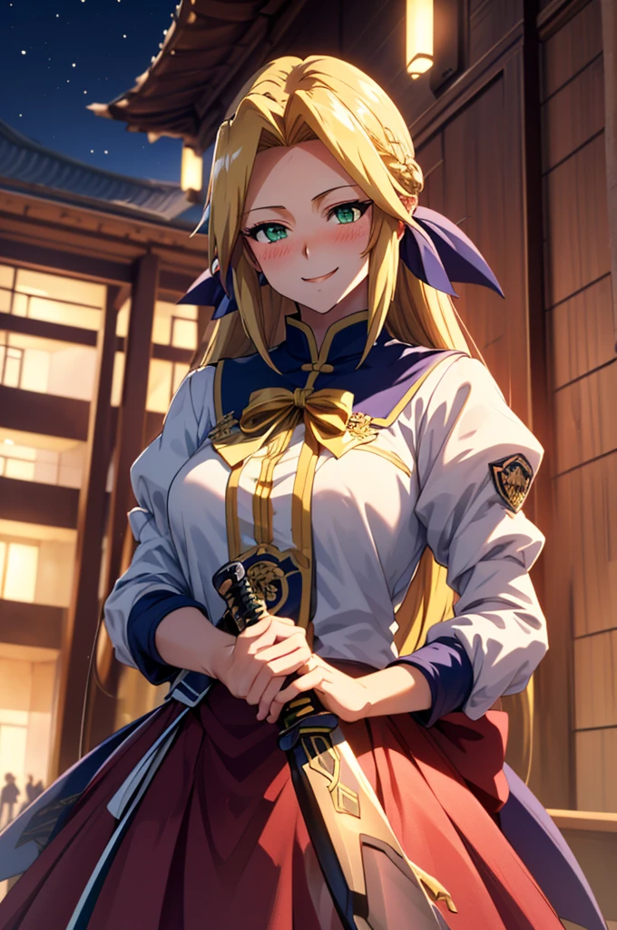 (masterpiece:1.3, highest quality, Ultra-high resolution, Very detailed), (Realistic:1.1, photoRealistic:1.4), Beautiful illustrations, Perfect lighting, colorful, Written boundary depth, Beautiful detailsまでこだわった髪, Beautifully detailed face, Beautiful details, Beautiful clavicle, Beautiful body, Beautiful breasts, Beautiful thighs, Beautiful legs, Beautiful fingers, View audience, 1 girl, Japanese, high school girl, Perfect Face, (Perfect , Anatomically correct), Cute and symmetrical face, Baby Face, Sunburn, Shiny skin, (Middle Hair:1.5, Twin tails:1.2, blonde), Asymmetrical bangs, blue eyes, Long eyelashes, (Medium Chest), thin, ((Collared short-sleeved shirt, Light blue shirt, , Grey plaid pleated skirt, To the Navy)), , (Beautiful views), evening, (Outdoor, distant cityscape), Are standing, (peace sign), (Cute Smile, Blushing、Upward glance, Open your mouth), (Very open :0.4),(Sometimes inserting a thick   into the  from below:1.3),( overflowing from the :1.2),(Tears overflowing),(Girl and zombie and girl cutting zombies with a Japanese sword:1.5),