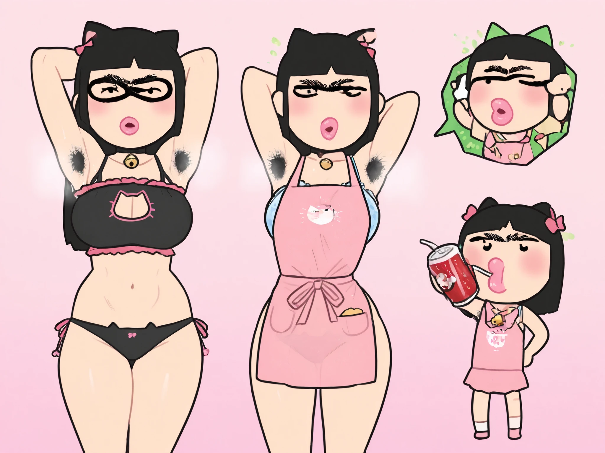 sfw, best quality , masterpiece , ultra-detailed , 4k resolution , collarbone, BREAK (unibrow) transformation sequence, (drinking soda, burping), into abnormally growing body, for 1girl/little, (with a curve unibrow,1.1), (sweet cat lingerie,bra, cat panties,neck bell),black underwear, pastel colors, lots of ribbons, bows, frills, mini skirt, short skirt, pink apron, bow, navel, stuffed toys, 

female growth, (little armpit hair1.1), armpit hair increased growth,  (pink lips, big lips1.0), moving her unibrow, enjoying her unibrow, & breasts, in overhang pink dress, BREAK (overflowing clothes, sleeveless dress wardrobe comic1.6), wet armpit, smelly armpit, blushing, (bra visible through dress, see through dress1.1), cute cat prints,(chibi-female, chibi)
exaggerated eyebrows, expressive eyebrows, curved eyebrows, black eyebrows, eyebrow focus, eyebrow expression, stylized eyebrows, girl with heavy eyebrows, girl with bushy eyebrows, unibrow girl

A solo panty scene featuring An girl in soft kitty-cat-print-underwear.
BREAK hugs a (Black-Capped Capuchin monkey-pillow), speaking with dreamy eyes and a gentle smile
She sit on a cozy bed surrounded by plush toys, and snacks like Chips.
Warm ambient lighting fills the room, casting soft shadows and enhancing the relaxed atmosphere.
Realistic style, soft lighting, high quality, ultra high resolution, . Photorealistic, cinematic composition, realistic lighting and textures, DSLR-quality, natural skin tones, true-to-life proportions