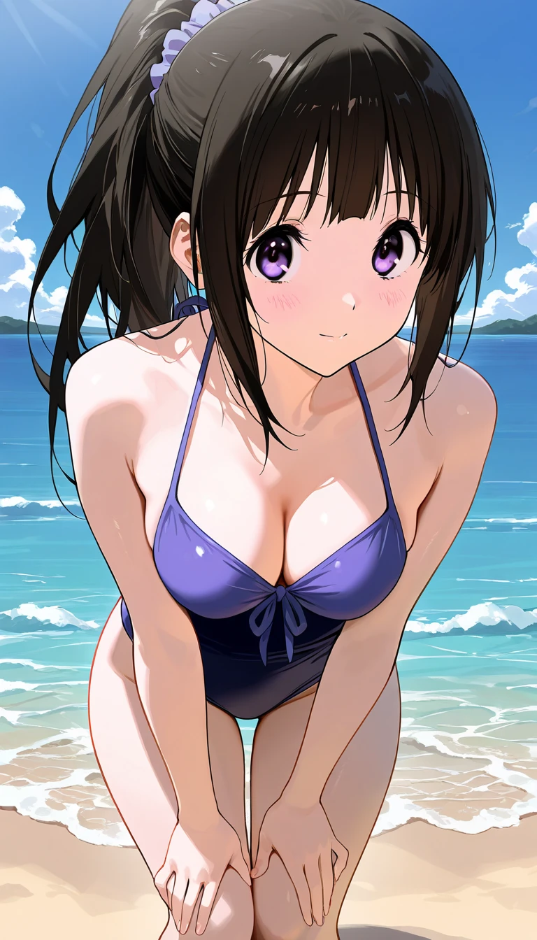 (anime artwork, anime style, studio anime, very detailed, up to date, vibrant, Anime Coloring, high contrast, masterpiece:1.2, best quality, best aesthetics),2 girl,hug ???????????,swim suits, Medium ?????, A glimpse of thighs,random hair, One eye is hidden by the bangs, perfect proportions, high detail skin, Cute, detailed faces,beach, precise fingers,curvy,swim suits  crowd 
