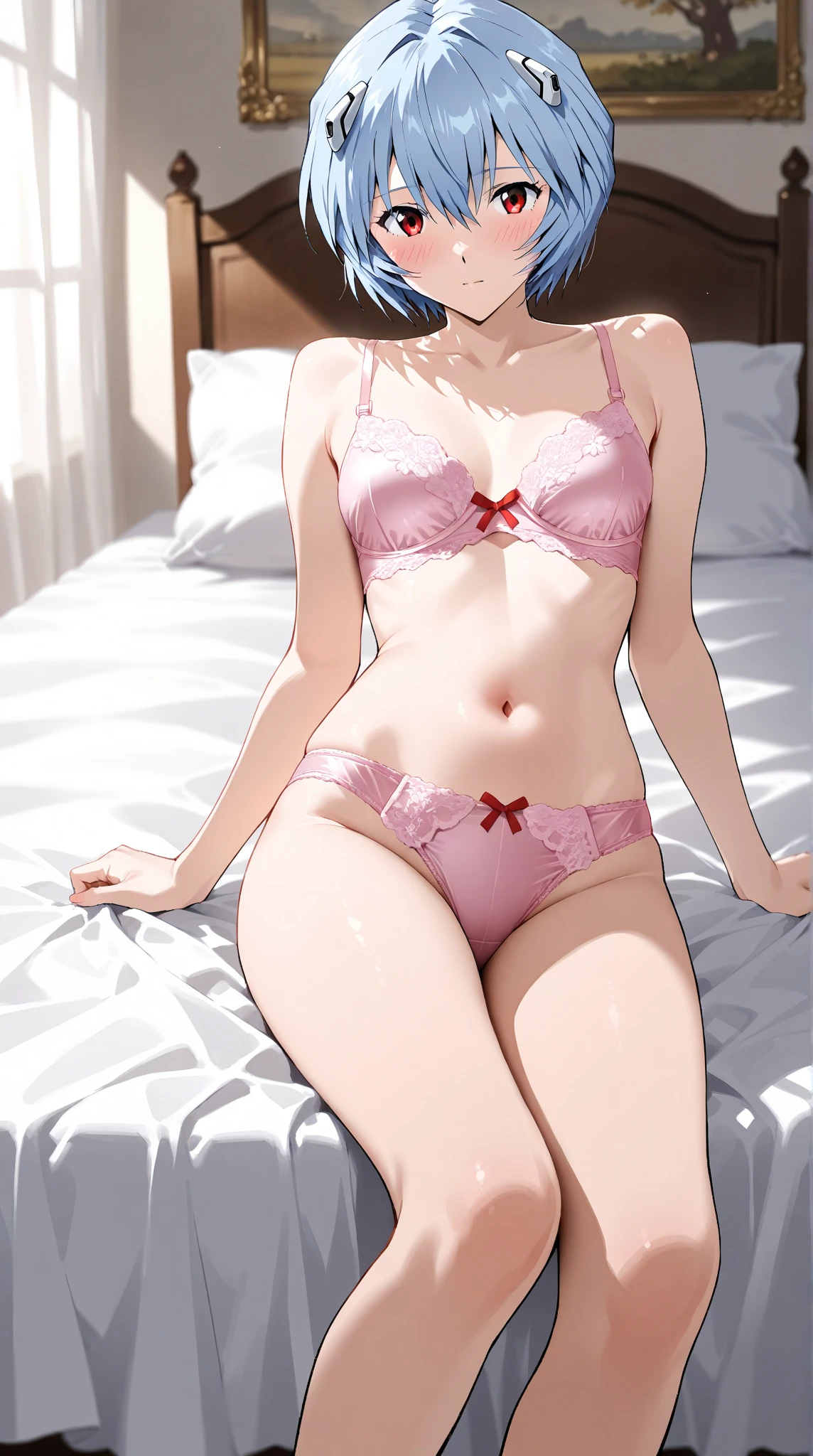 score_9_up, score_8_up, score_7_up, 1girl, solo, mature female, Nobara Kugisaki, brown bob hair, brown eyes, pink lips, parted lips, fit slim body, perfect medium erected breast, (((pink lingerie))),  bedroom, looking at the viewer, perfect model body, (((lying on the bed with spread legs and masturbating her pussy))), (((nude tits))), lewd pose