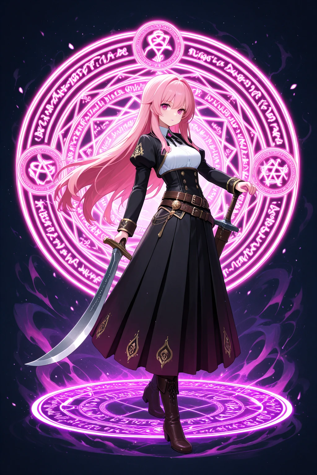 Anime girl in black dress holding a sword and a sword - SeaArt AI