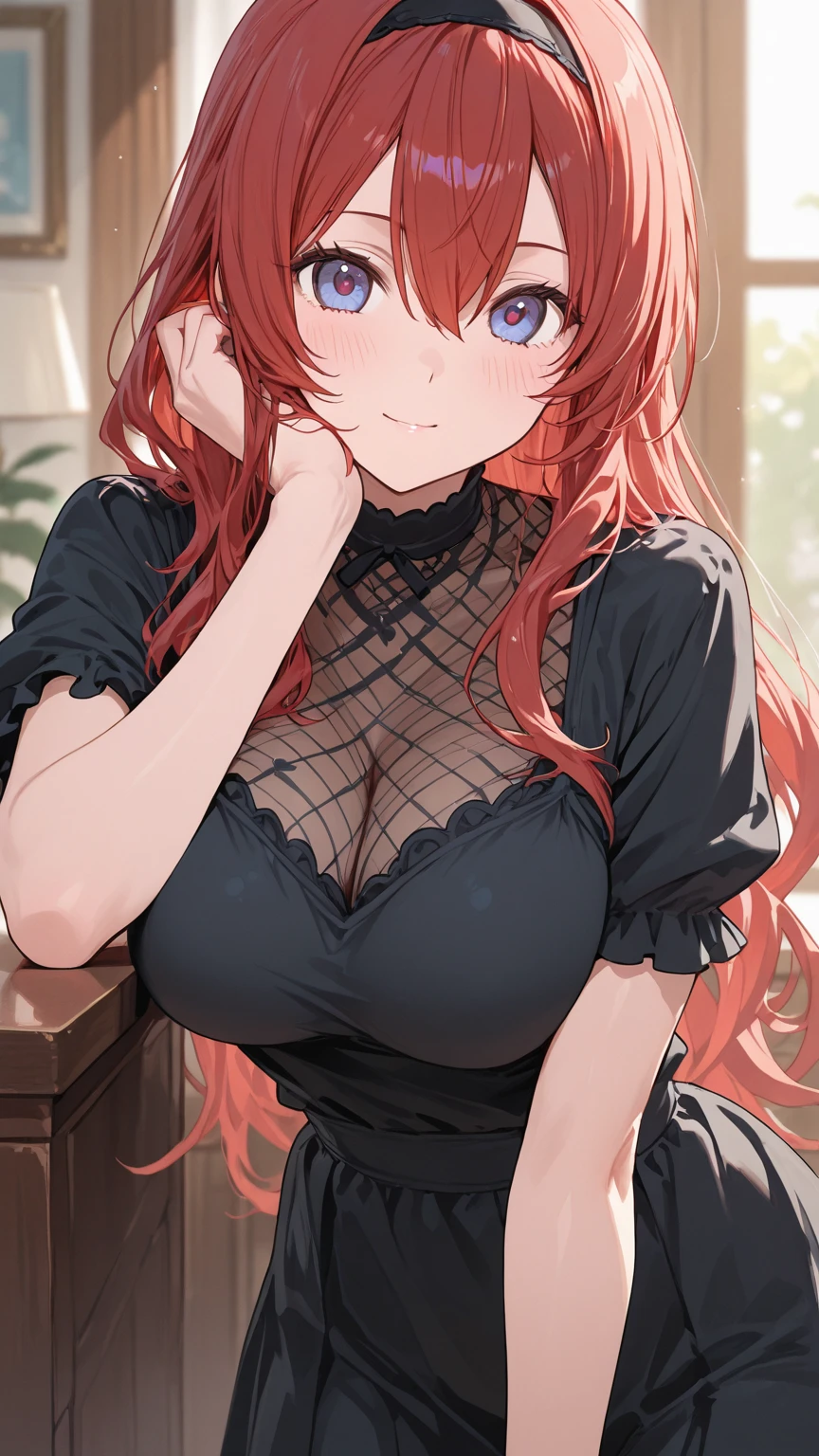 (absurdres:1.2),(masterpiece:1.6),(ultra-detailed:1.4),(High quality:1.4),(best quality:1.4),(beautiful busty ???????:1.3),(beautiful face:1.3),(beautiful woman:1.3),(wariza:1.2),(bright red hair:1.4),medium hair,a mole around the mouth, (sweat:1.1),(aroused:1.2),(embarrassed:1.2),(blush:1)(black tank top:1.3),(close-up:1.2),(lace choker:1.1),(cat ear bandage:1.2),on bed